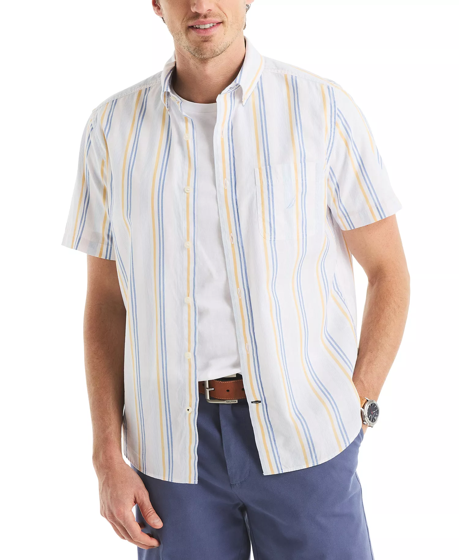 Men's Classic-Fit Stripe Shirt - Bright White - 2XL