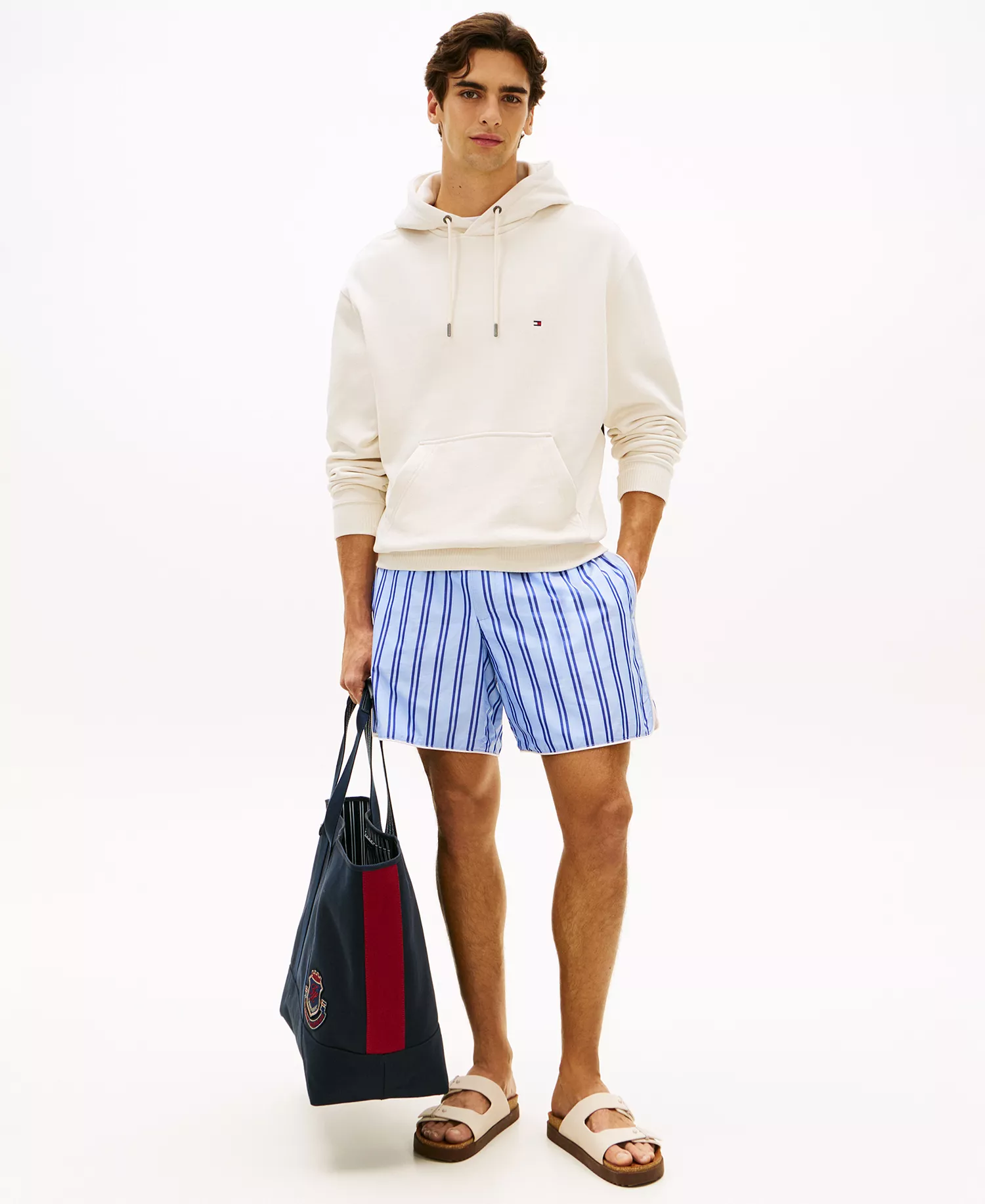 Men's Large Flag Back Graphic Embroidered Hoodie - Ivory Petal - L