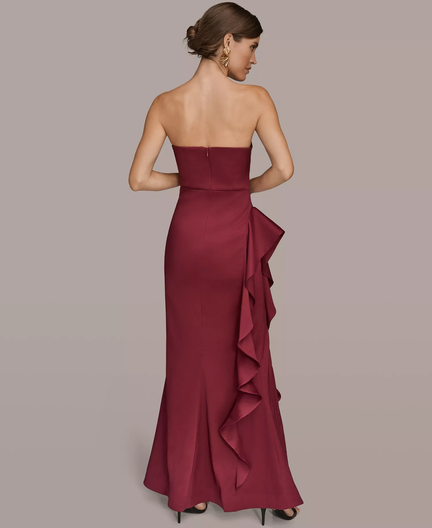 Women's Strapless Side Ruffle Dress - SANGRIA - 10