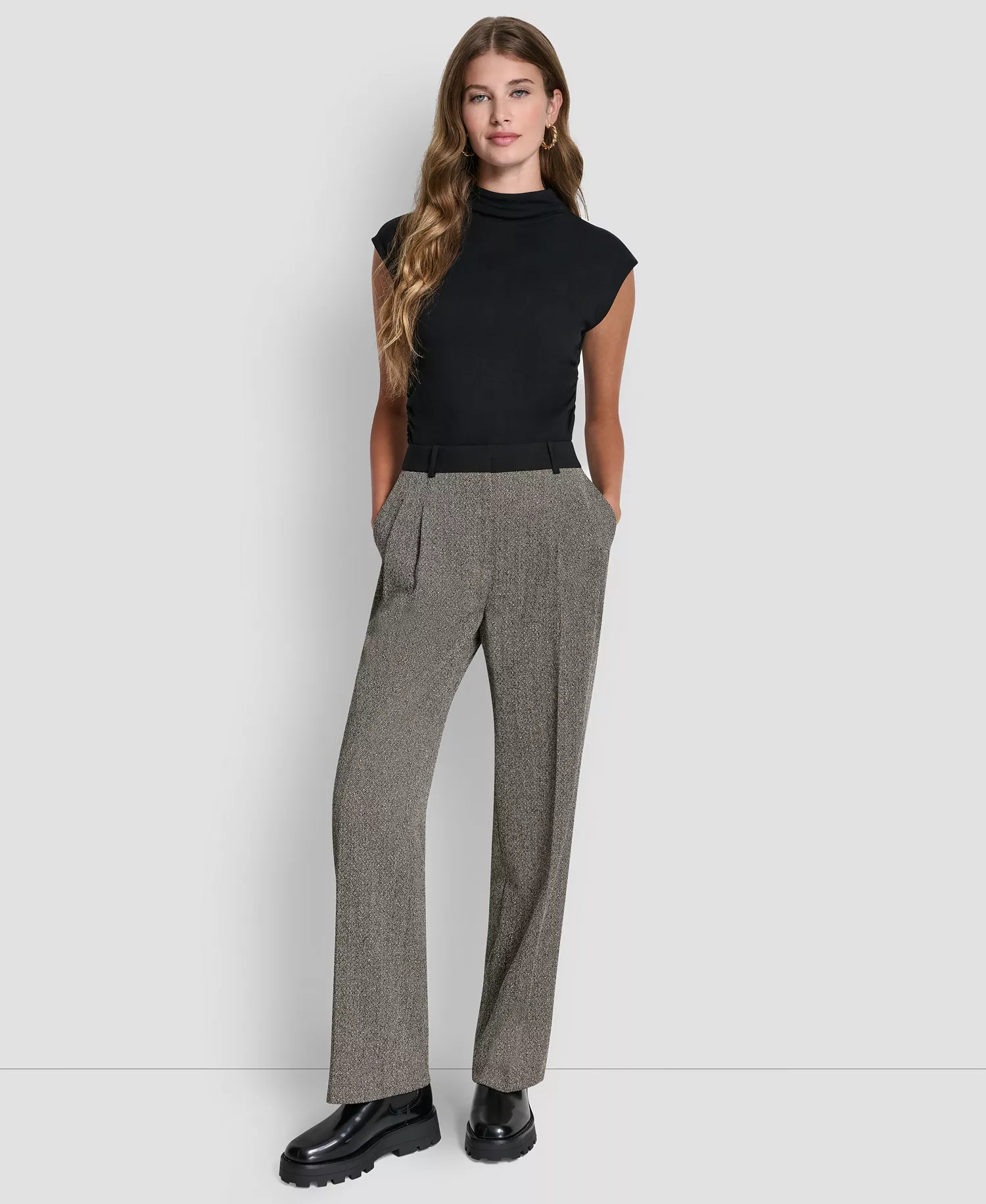 Petite Double Pleat Trousers - Black / Travertine - 2P