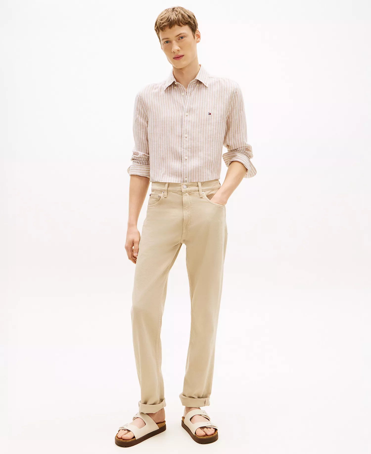 Men's Linen Bengal Stripe Shirt - Sandalwood - L