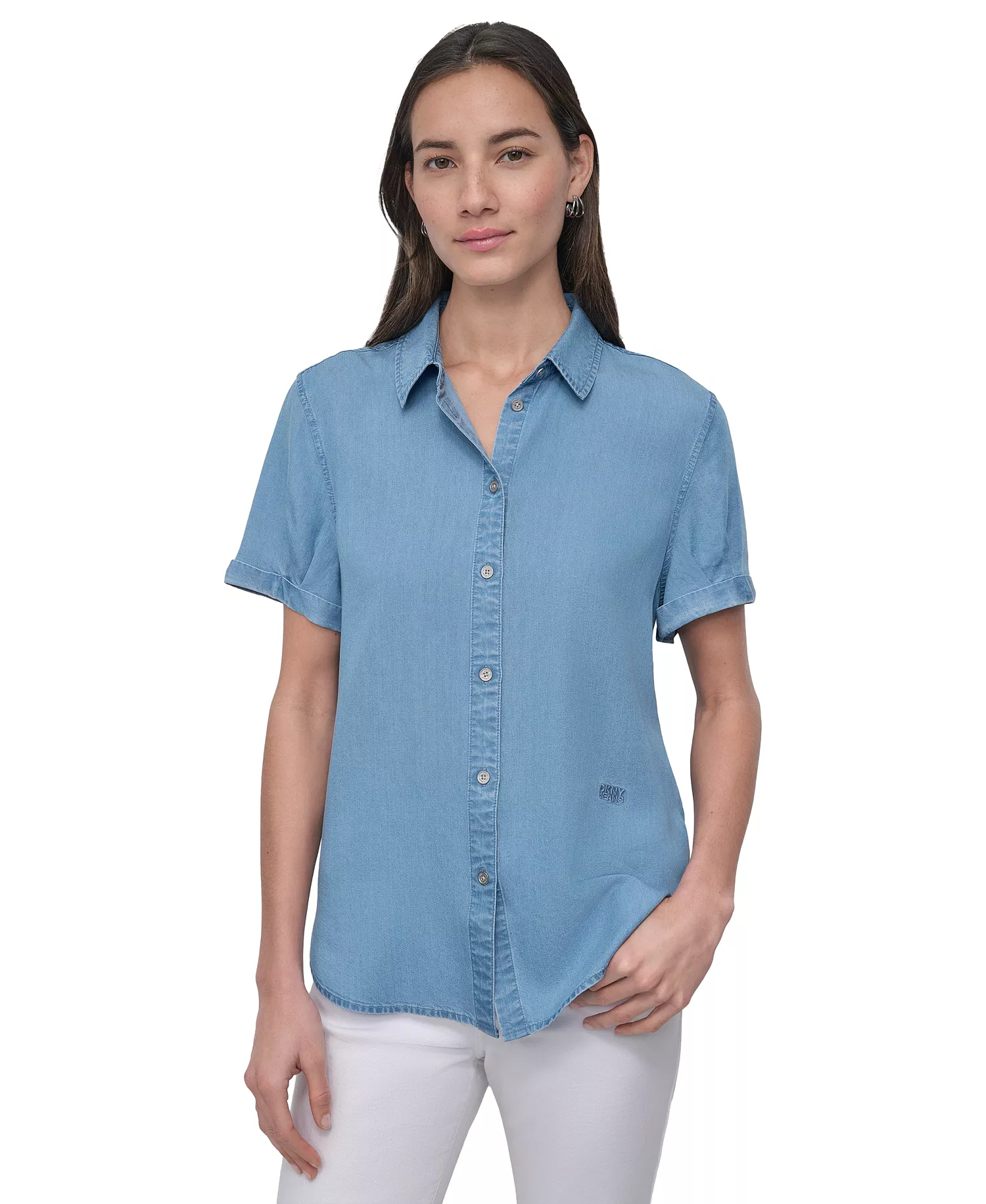 Women's Rolled-Sleeve Button-Up Shirt - FJZ - CHAMBRAY - L
