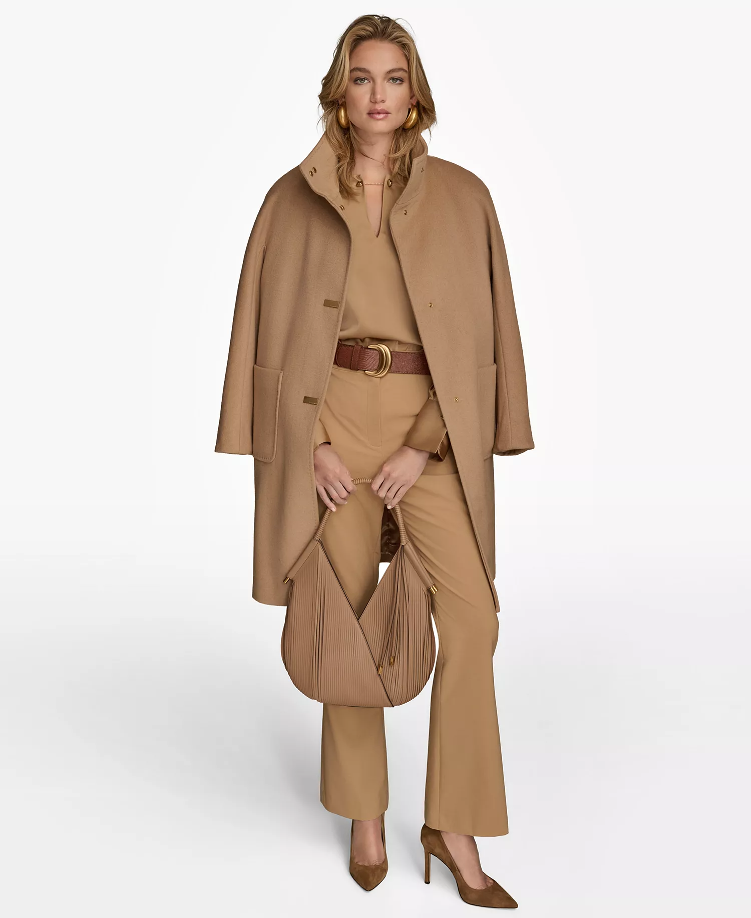 Women's Stand-Collar Single-Breasted Coat - Camel - L