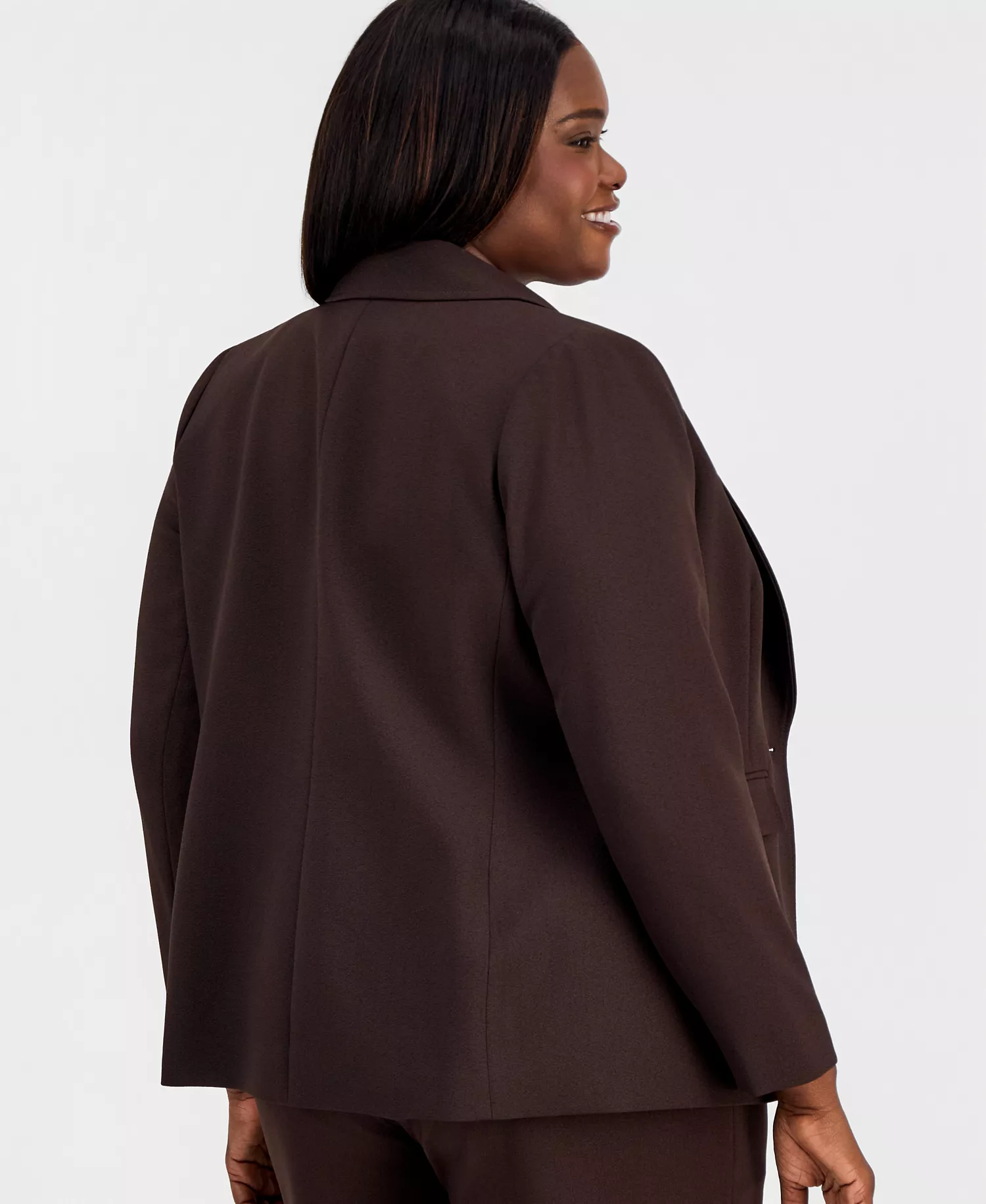 Plus Size One-Button Long-Sleeve Blazer - Espresso - 14W