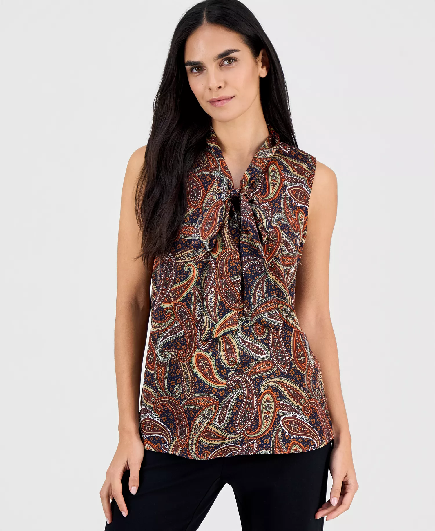 Petite Paisley Print Sailor Tie Blouse - Navy Multi - P/L