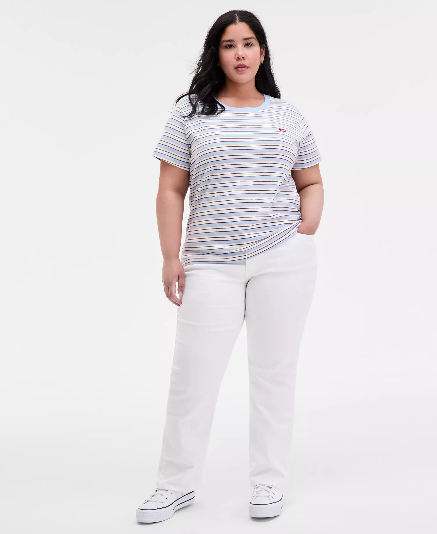 Plus Size Mandy Stripe Perfect T-Shirt - Mandy Stripe Chambray Blue - 2X