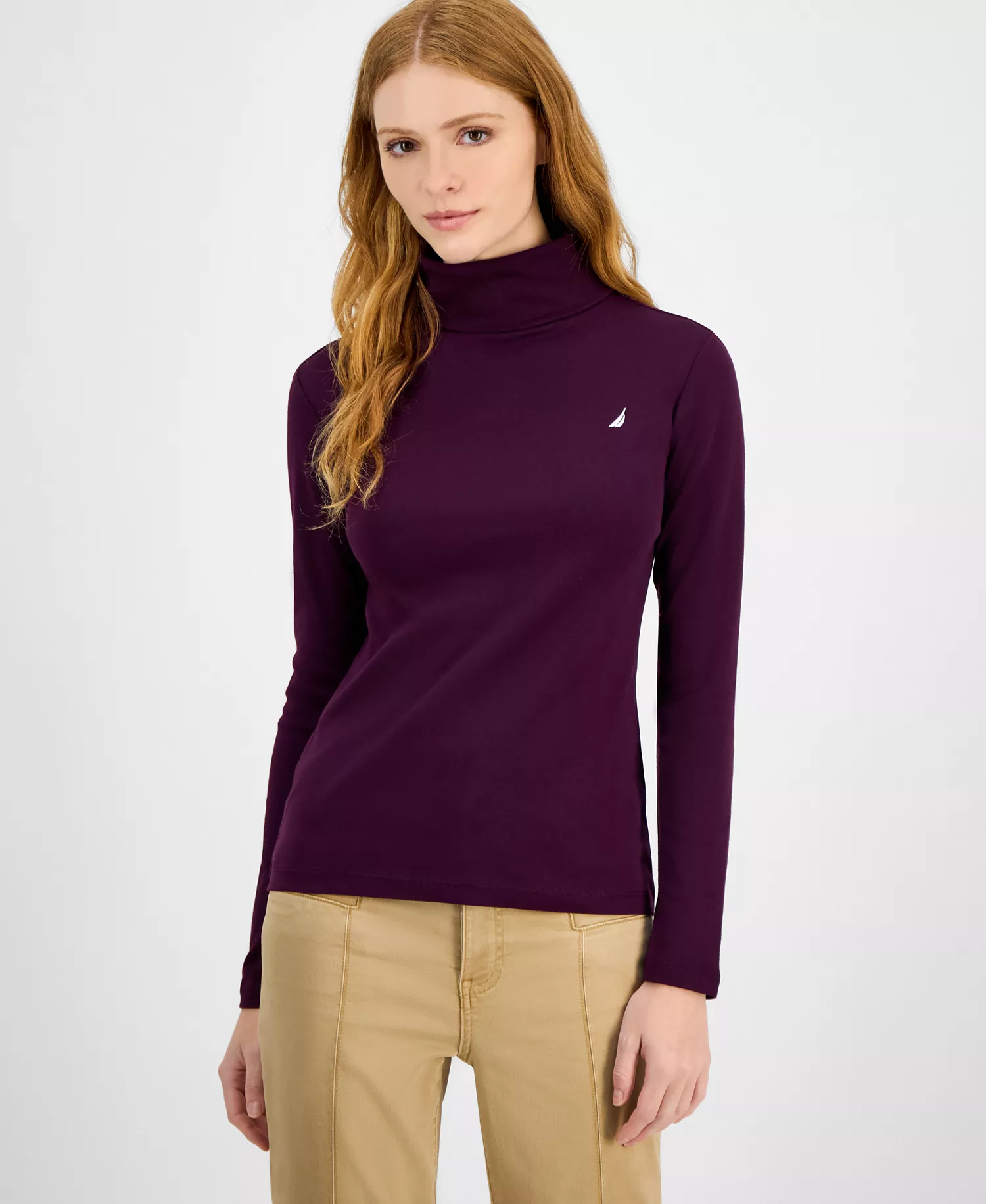 Jeans Women's Cotton Turtleneck Long-Sleeve T-Shirt, Online Only  - Aubergine - L