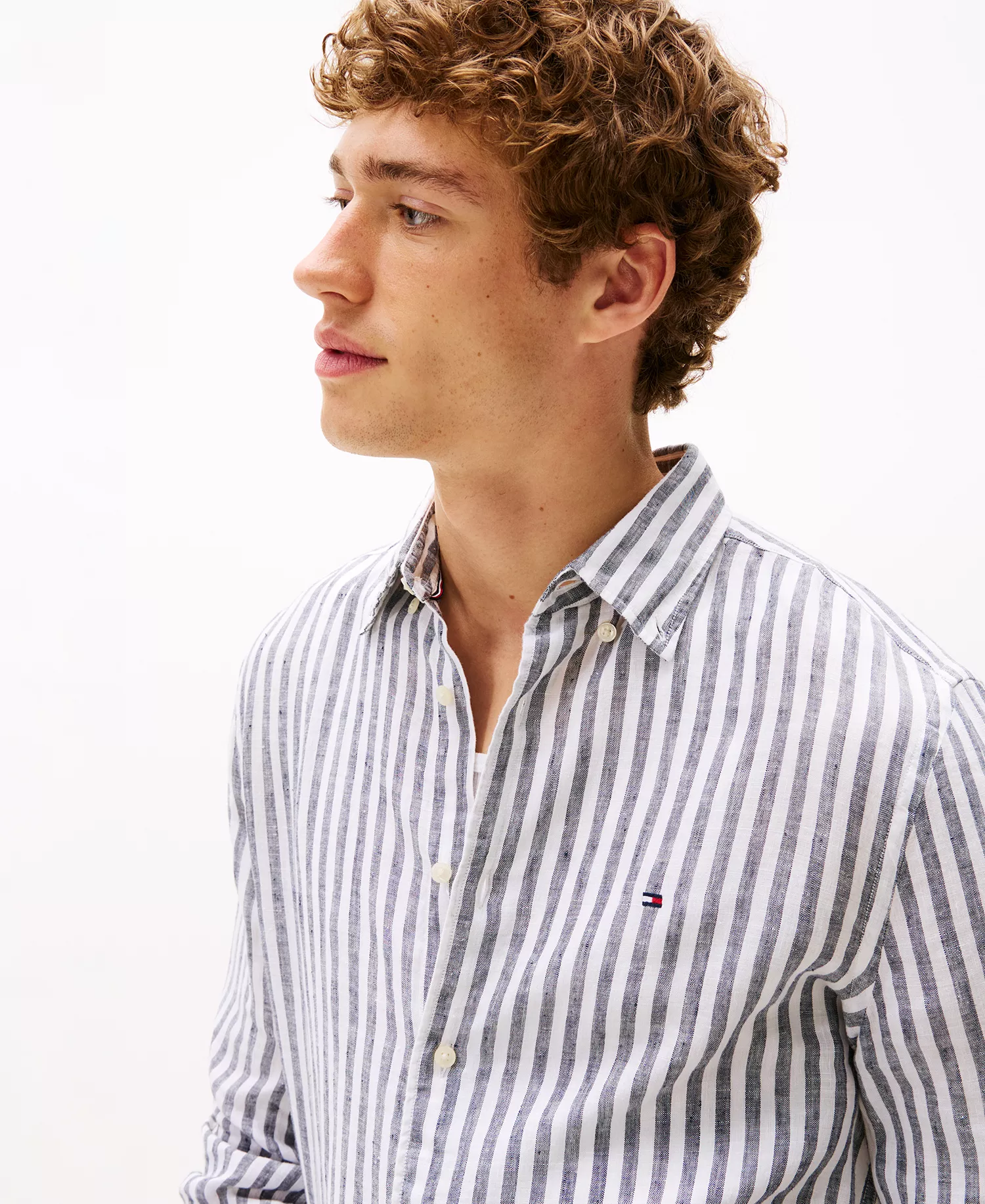 Men's Pigment-Dyed Stripe Linen Button Up Shirt - Desert Sky / Stripe - L