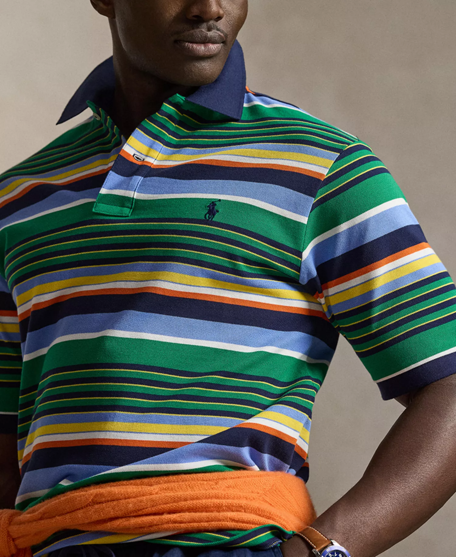 Men's Big & Tall Striped Mesh Polo Shirt - Billiard Stripe Multi - 2LT