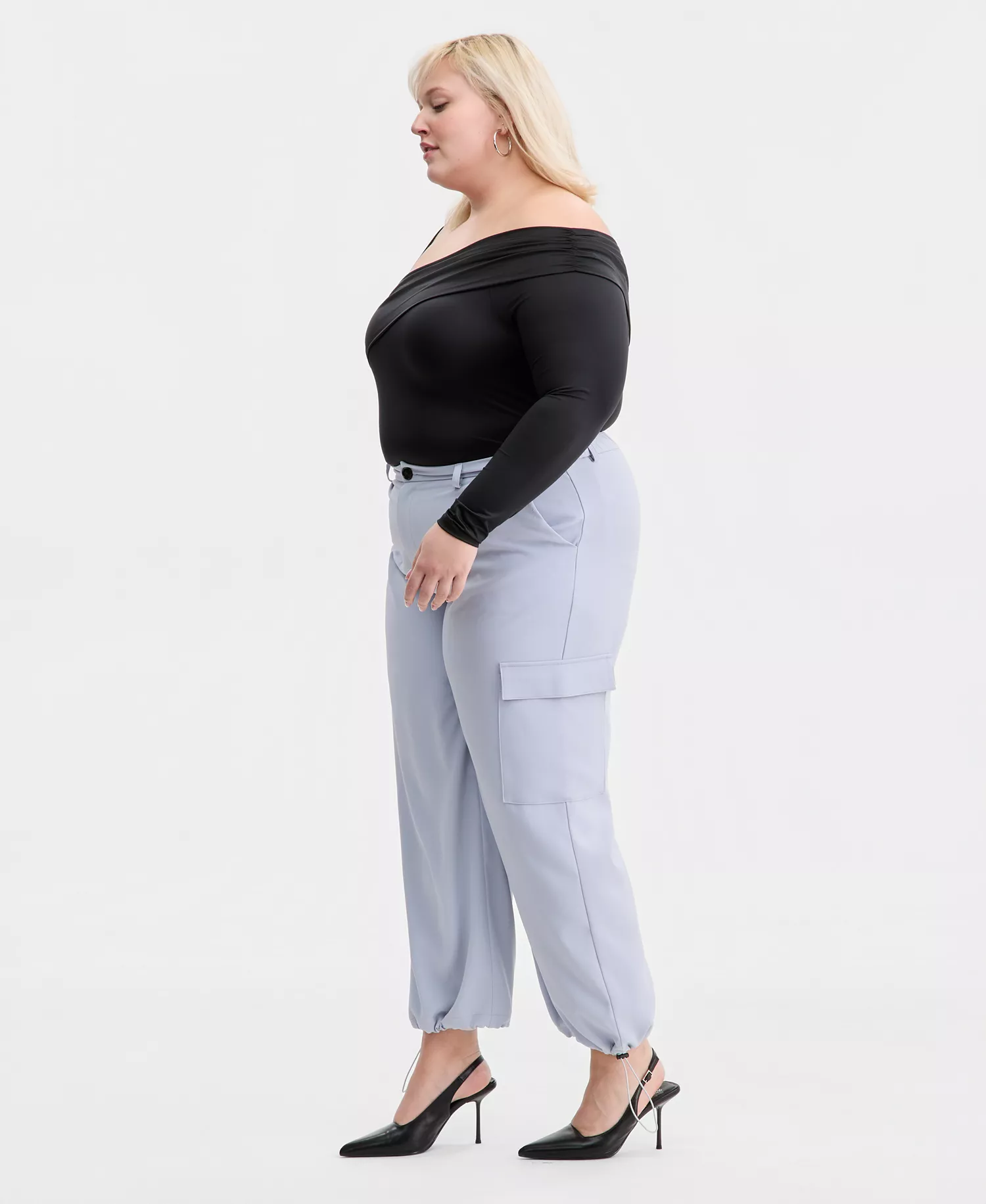 Trendy Plus Size Cargo Drawcord-Hem Pants, Macy's Exclusive - Powder Blue - 0X