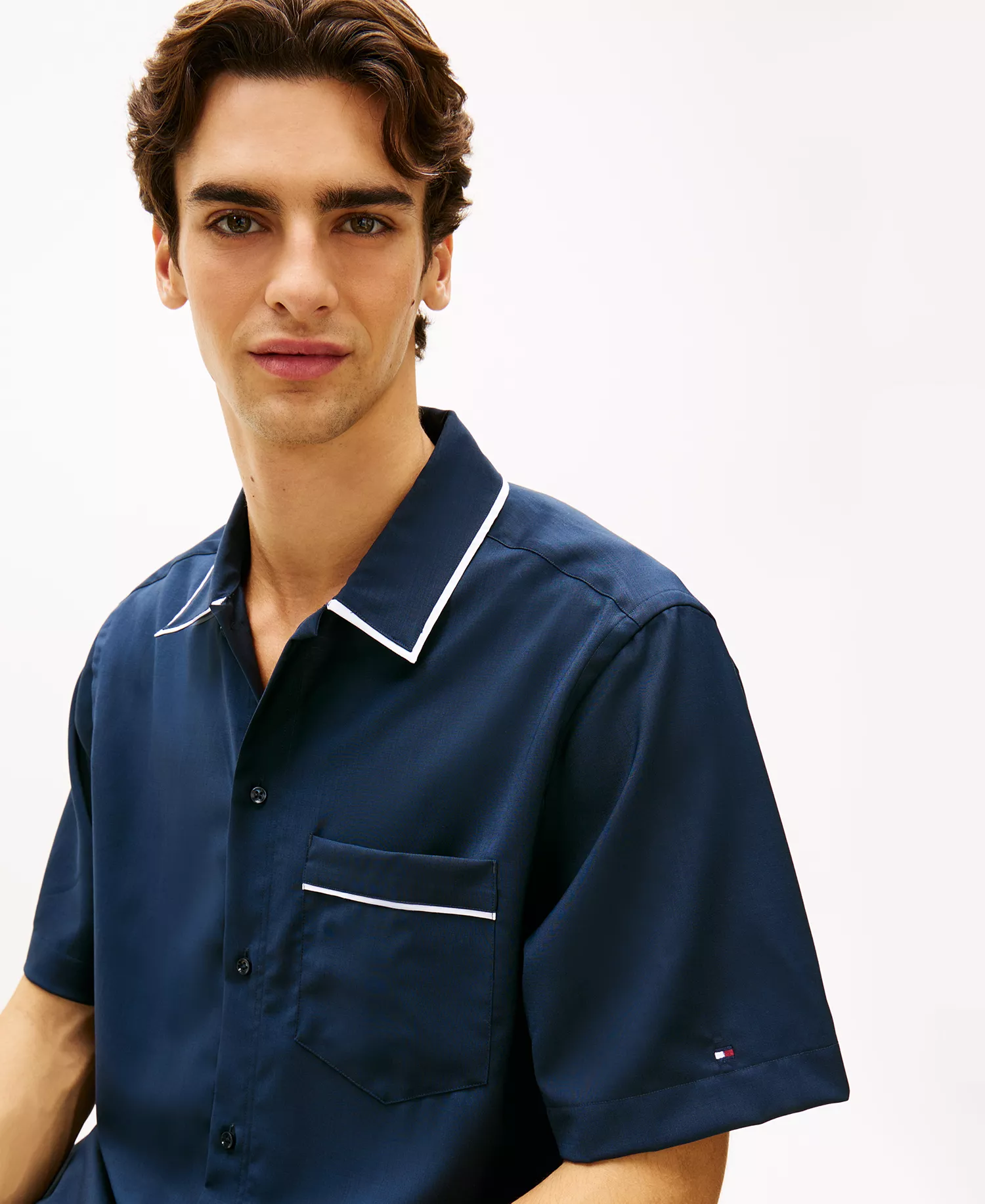 Men's Summer Wool Short-Sleeve Shirt - Navy Iris - L