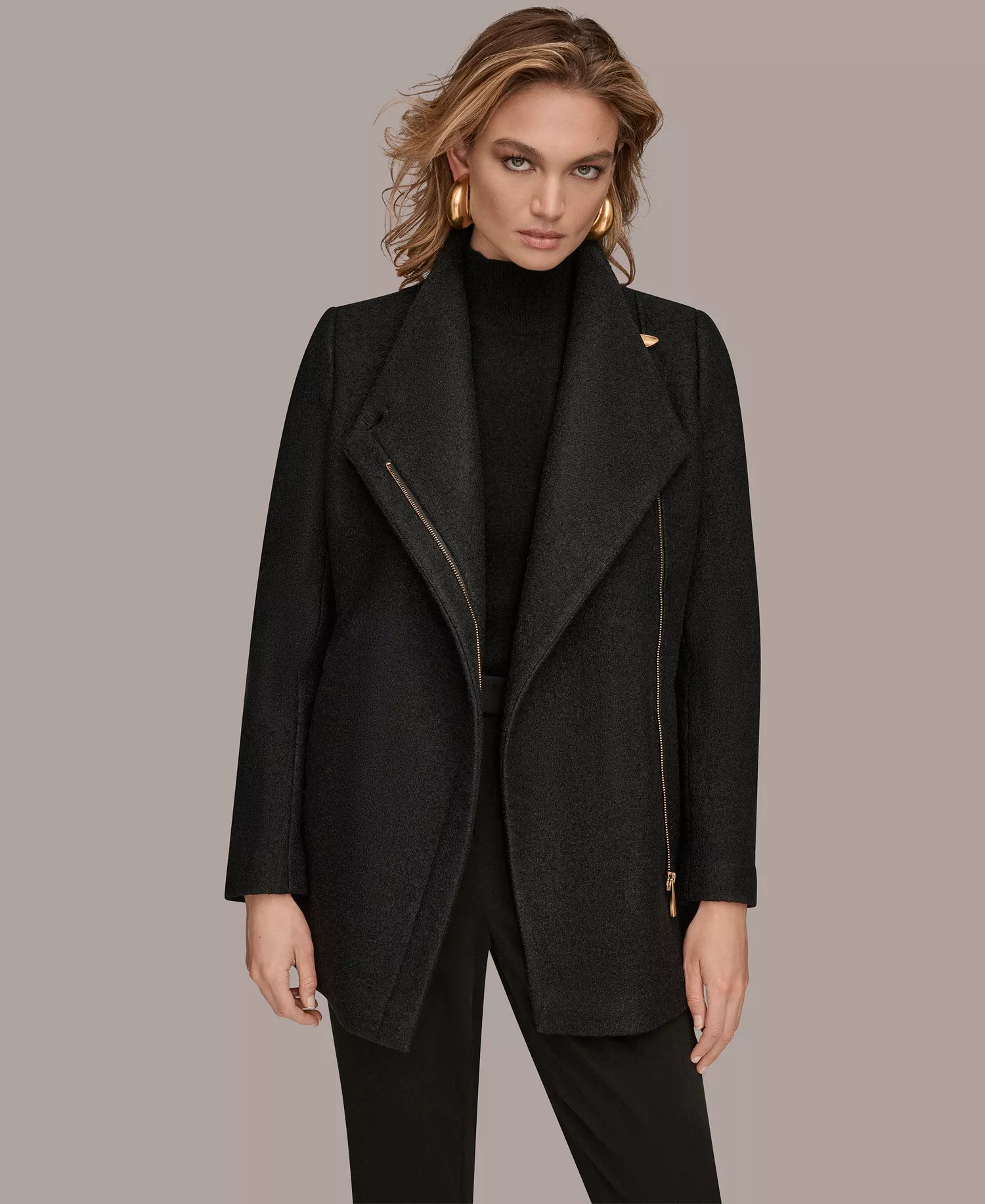 Women's Wing Collar Belted Coat - Black - L