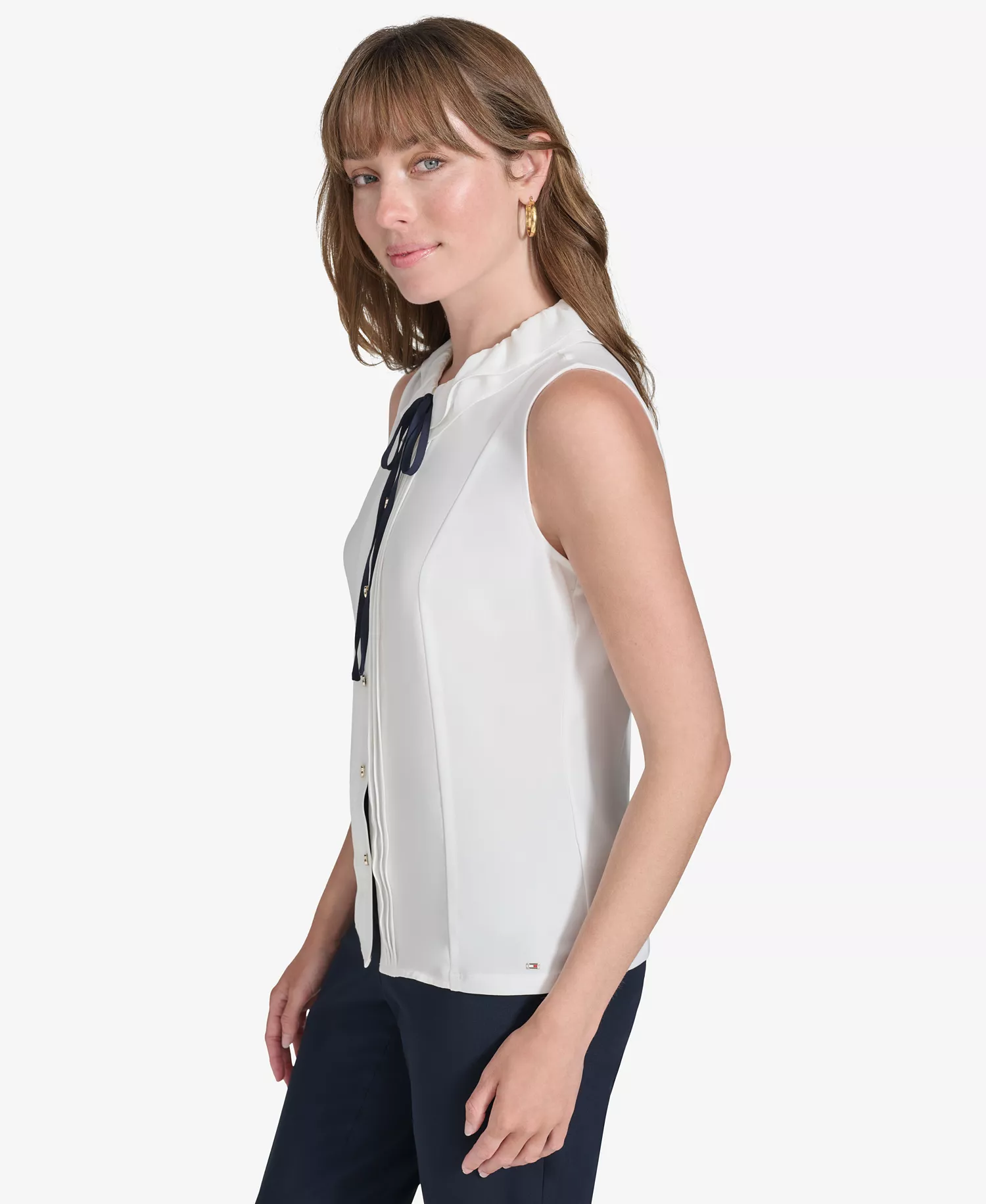 Women's Sleeveless Tie-Neck Blouse - Ivry/midni - XL