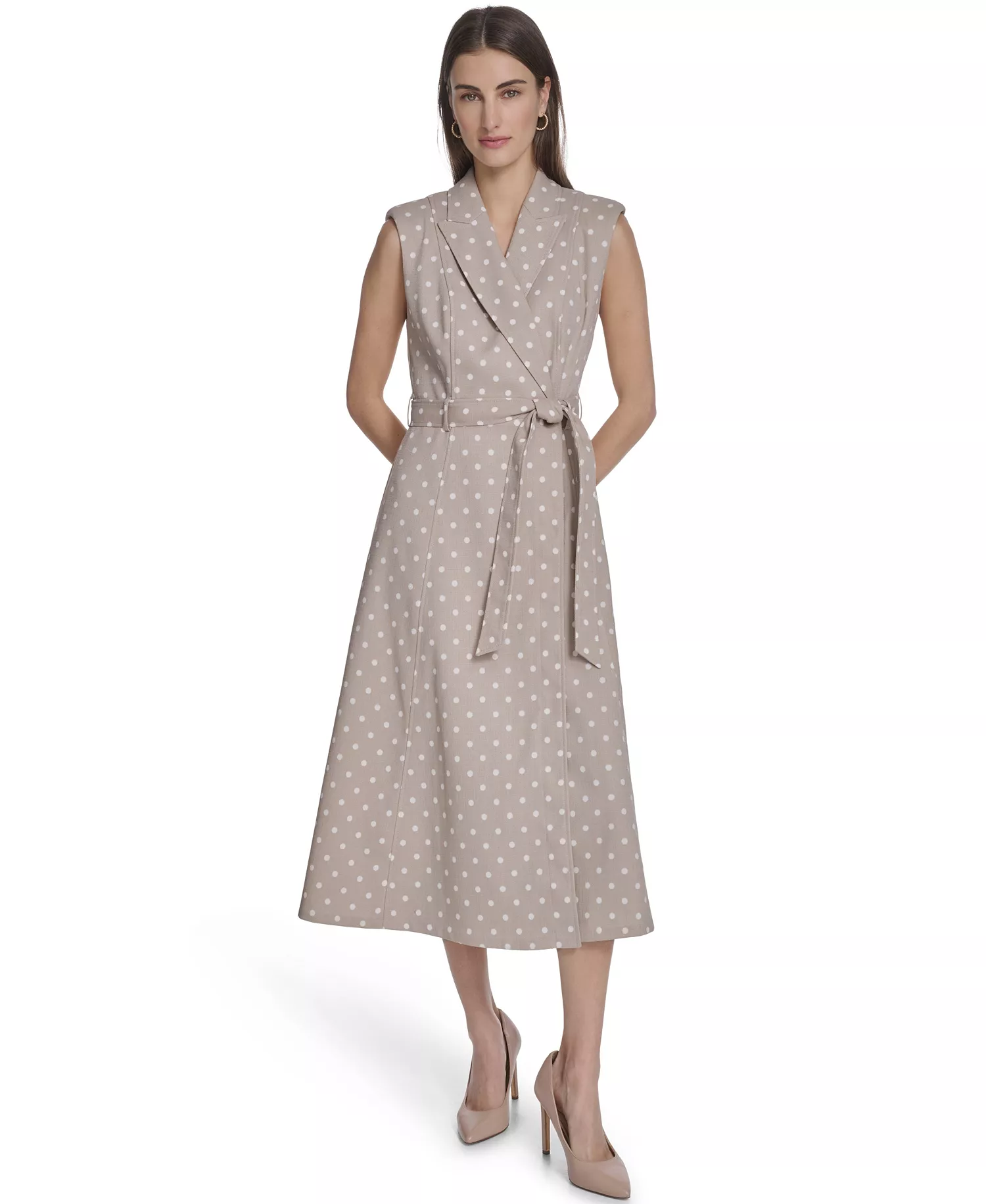 Women's Collared Neck Midi Dress - Latte/Cream - 10