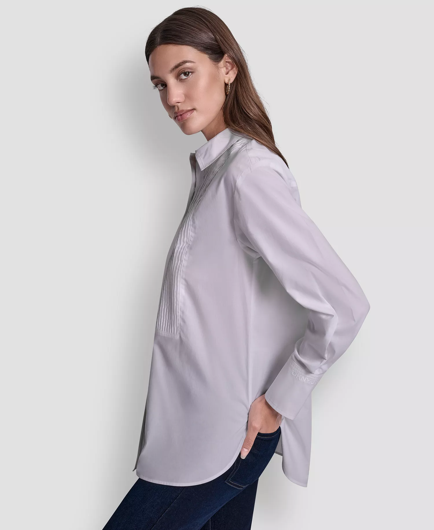 Women's Pleat Front Long Sleeve Shirt - White - L