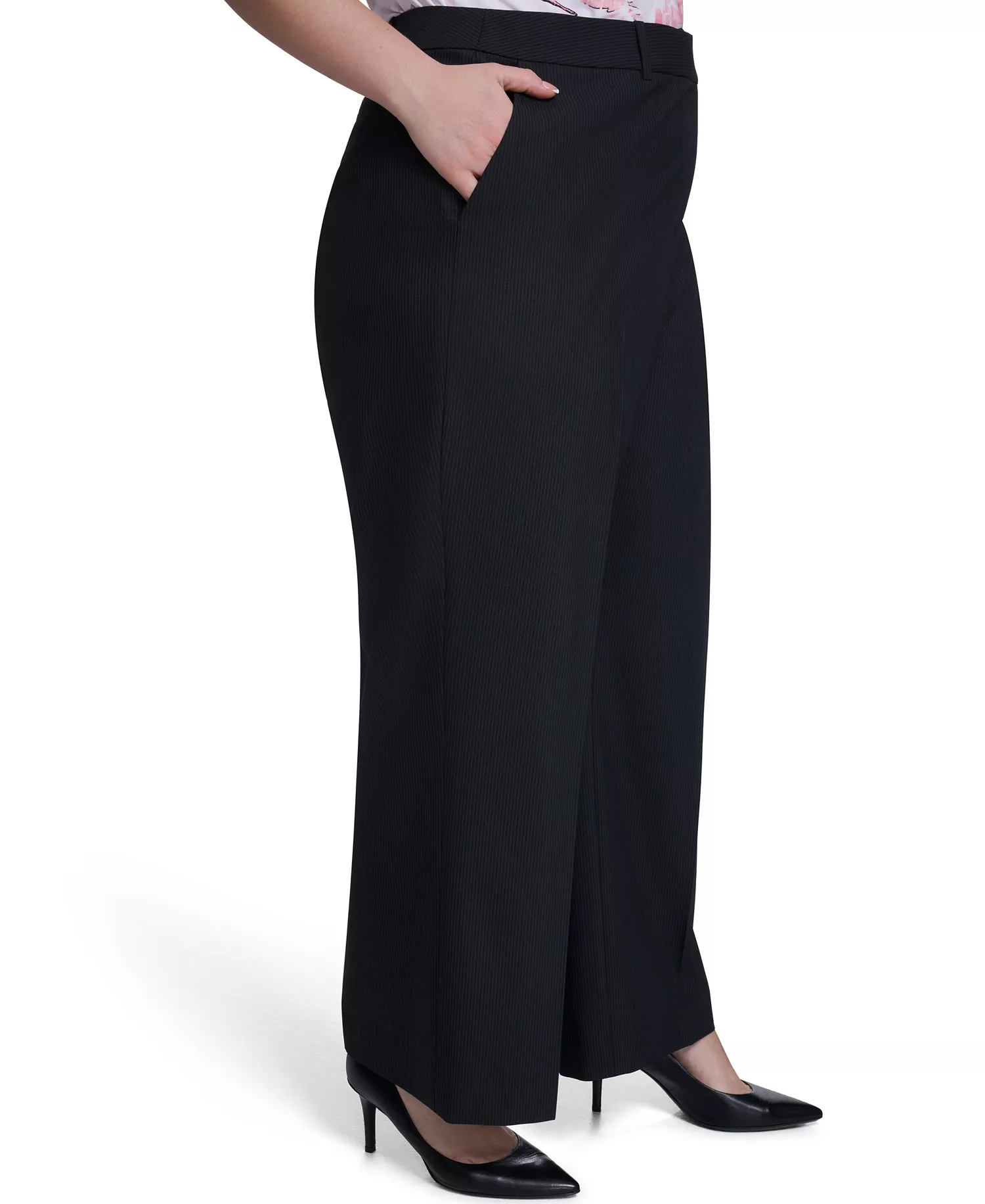 Plus Size Stripe Wide-Leg Pants - Black - 14W