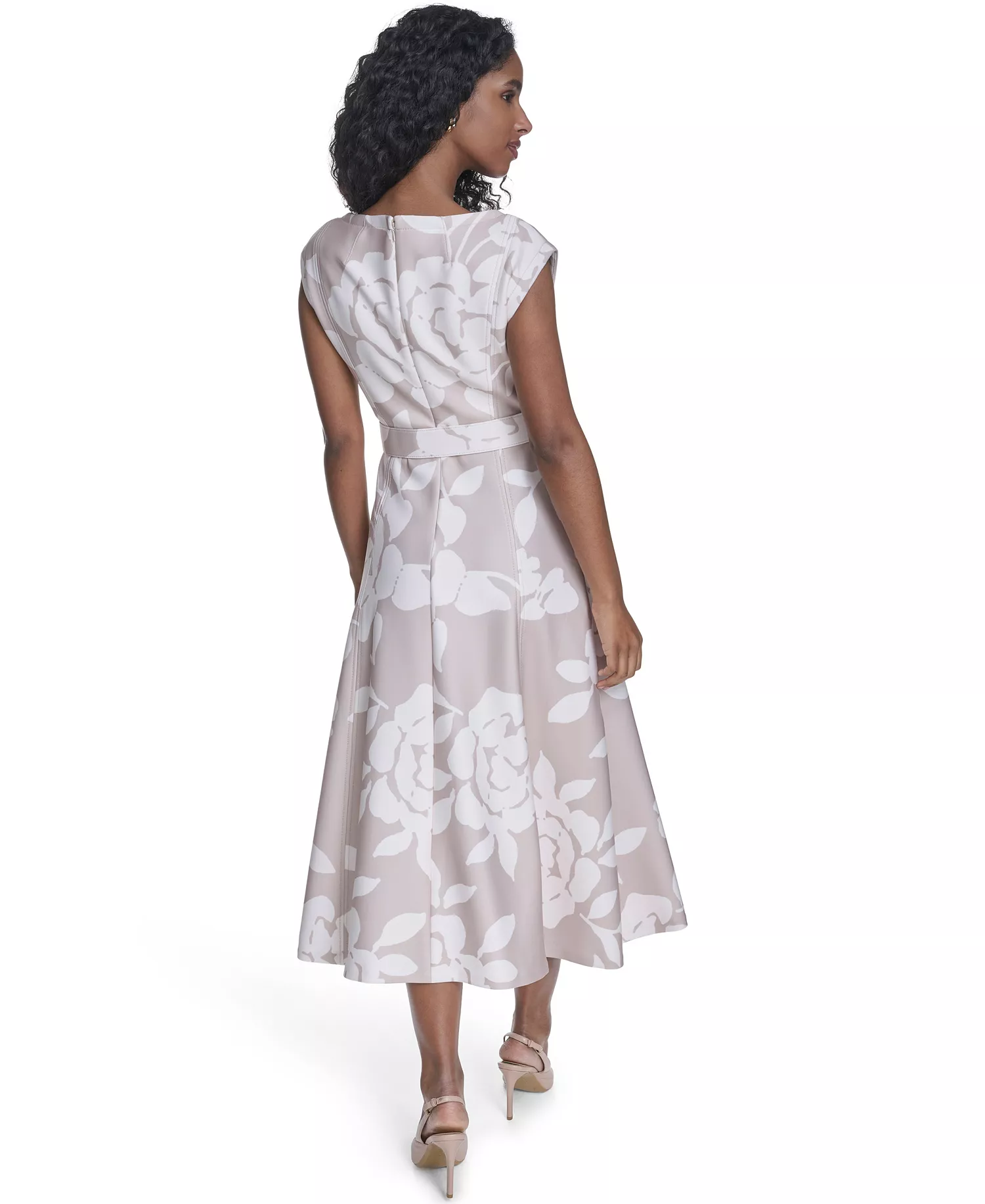 Women's Scuba Belted V-Neck Midi Dress - Cashew/Cream - 10