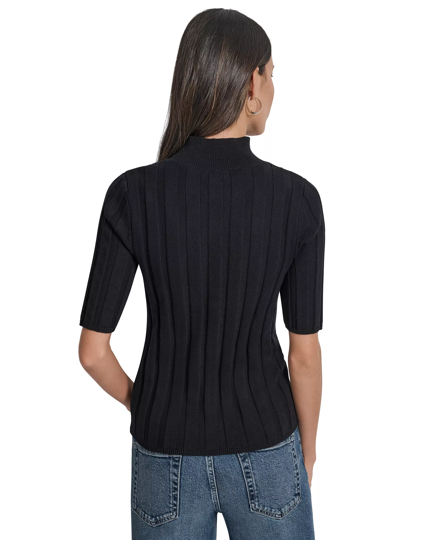 Women's Mock Neck Cotton Rib Knit Sweater - Black - XL