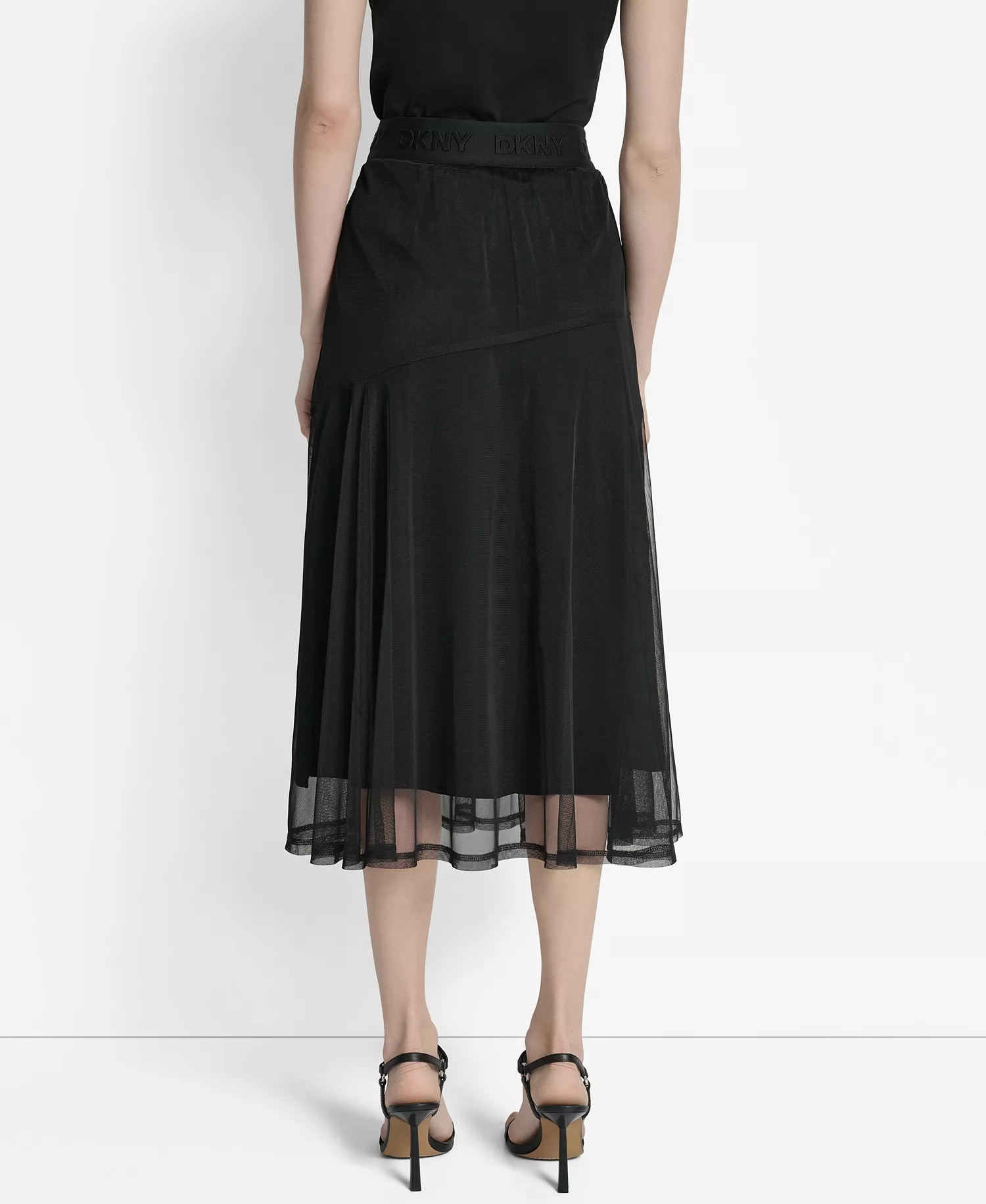 Women's Layered Mesh Logo-Tape Midi Skirt - Black - L