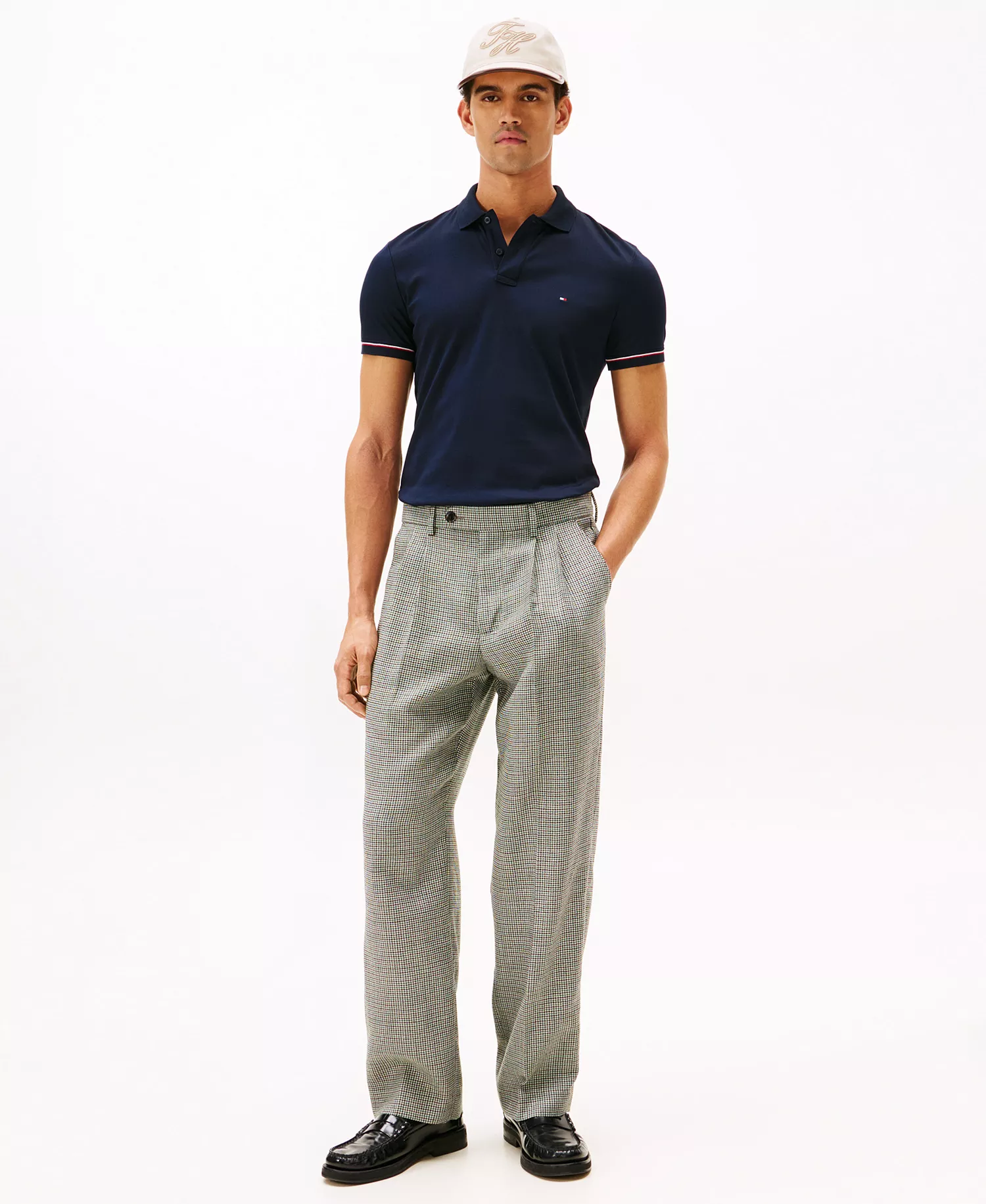 Men's Slim-Fit Smooth Touch Liquid Cotton Striped Cuff Polo  - Desert Sky - L