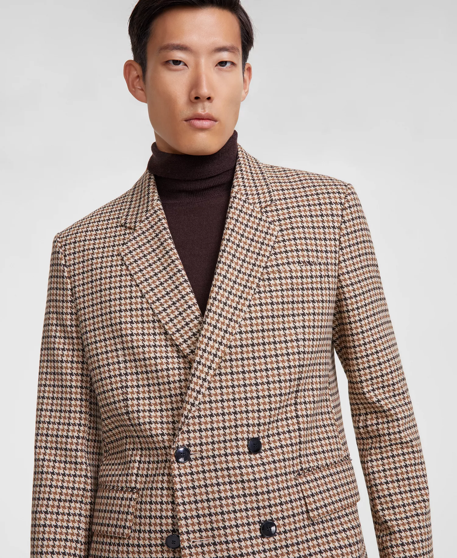 Men's Modern-Fit Houndstooth Double-Breasted Suit Jacket - Dark Brown - 40S