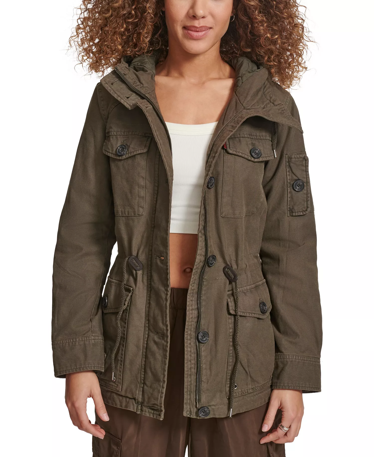 Women's Hooded Military Jacket - Army Green - L