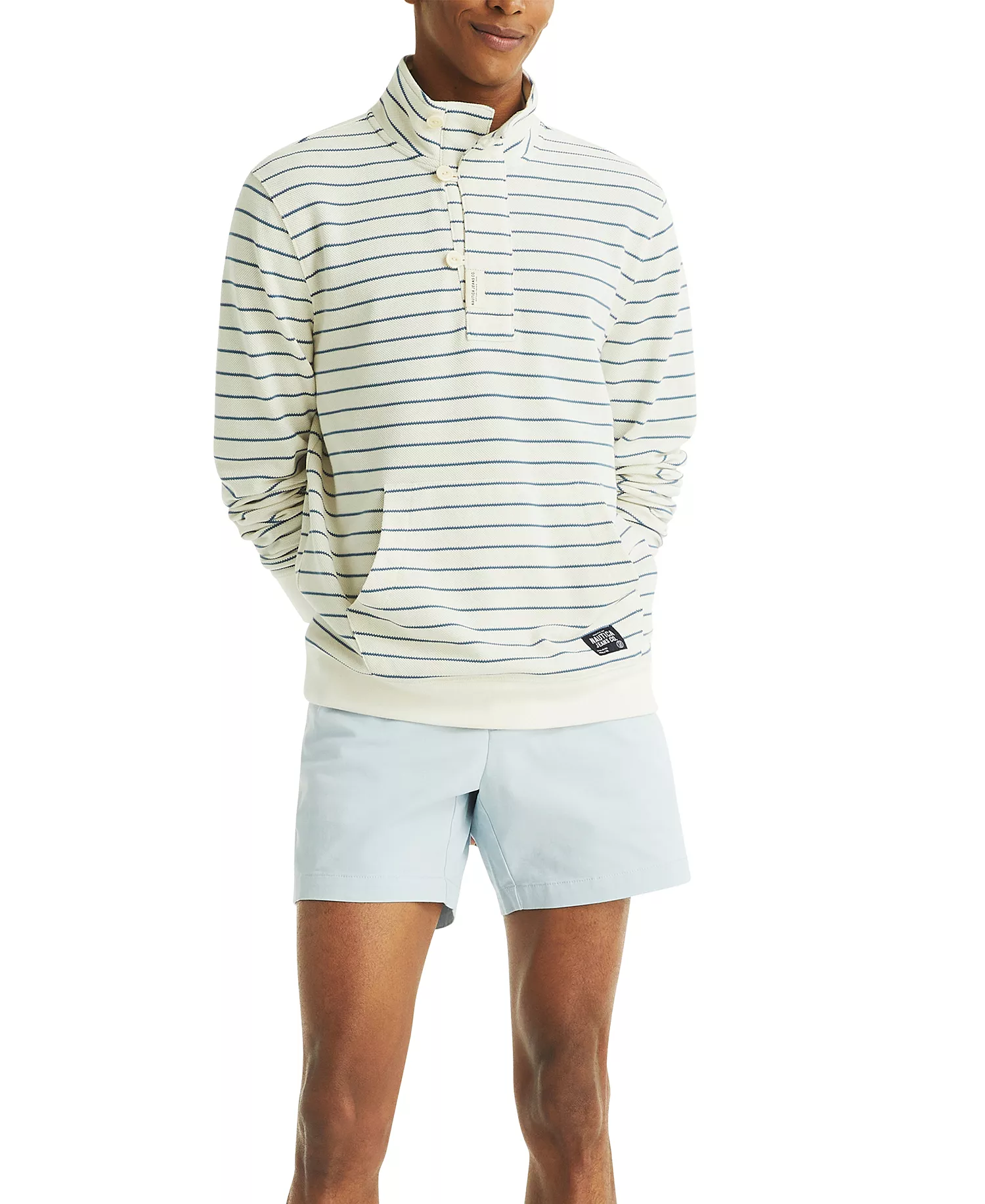 Men's Long Sleeve Striped Pullover Sweatshirt - White Cap - 2XL
