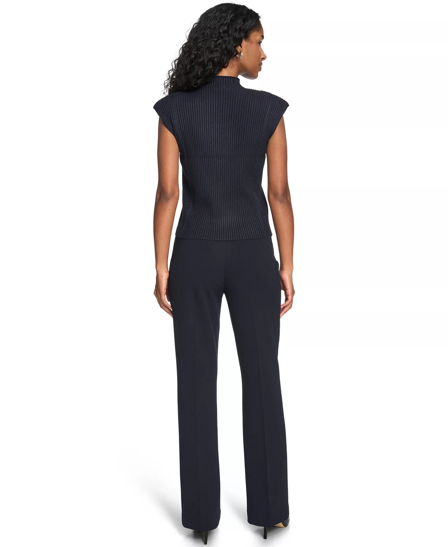 Women's Mock Neck Cap Sleeve Sweater - Navy - L