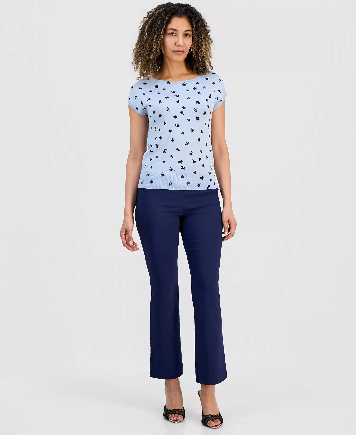 Petite Cap-Sleeve Sweater, Macy's Exclusive - Liah Blooms - P/L