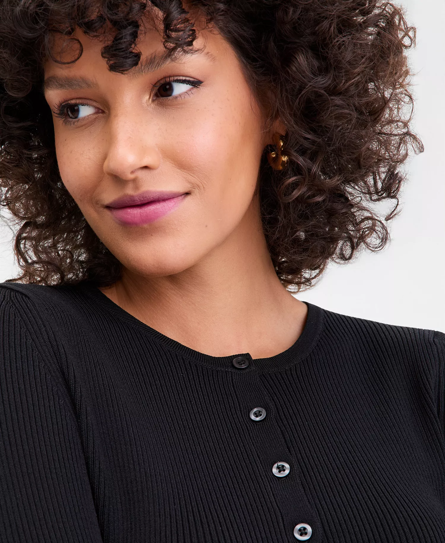 Women's Ribbed Crewneck Cardigan, Macy's Exclusive - Deep Black - L