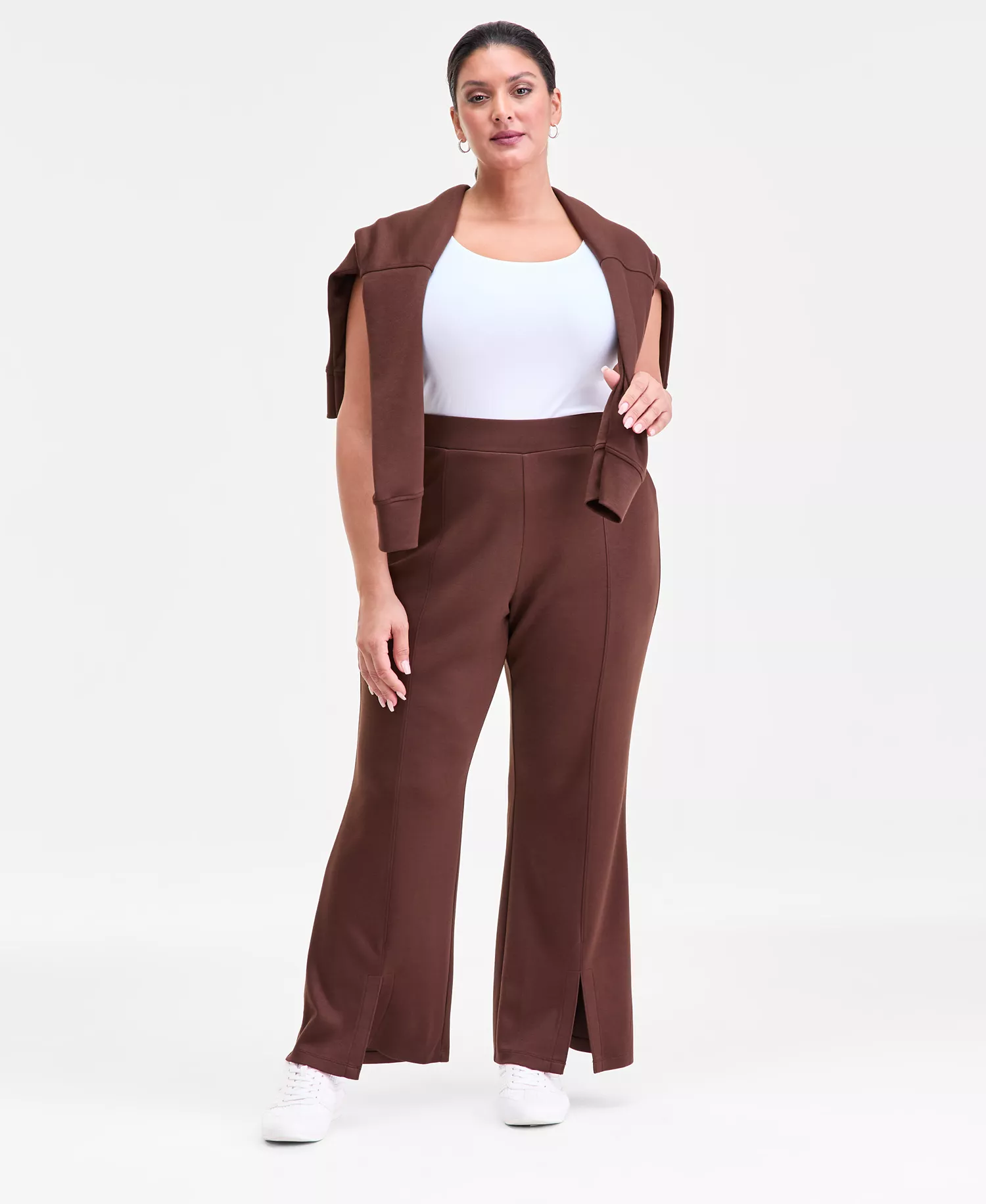 Plus Size Pull-On Split-Hem Flare Sweatpants, Macy's Exclusive - Coco Oak - 0X