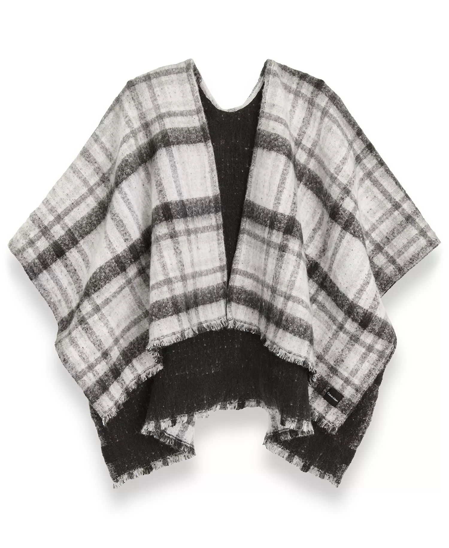 Double Face Plaid Shawl - Black - OS
