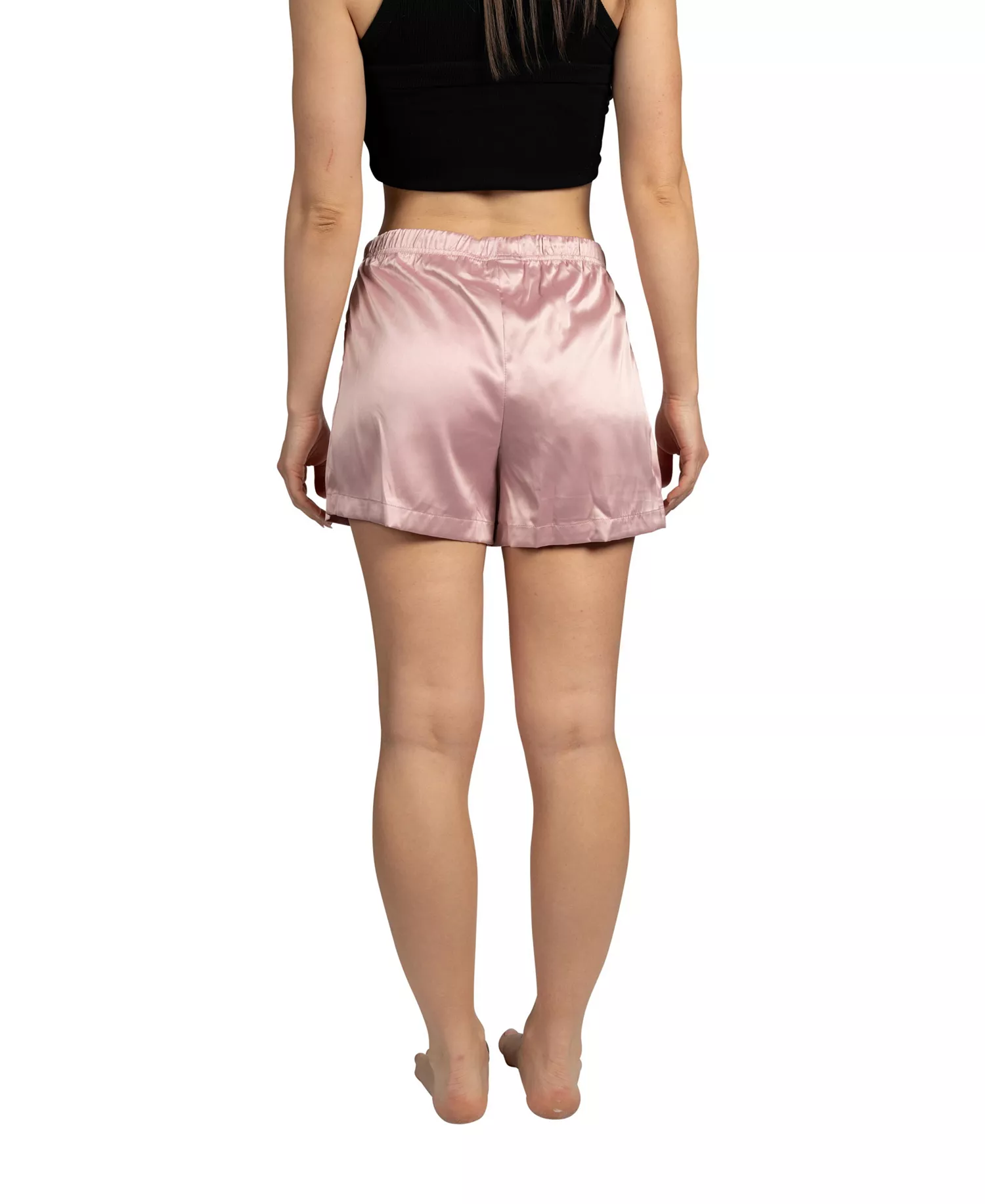 Women's 2-Pack Satin Drawstring Pajama Lounge Shorts - Grey python and pink - L