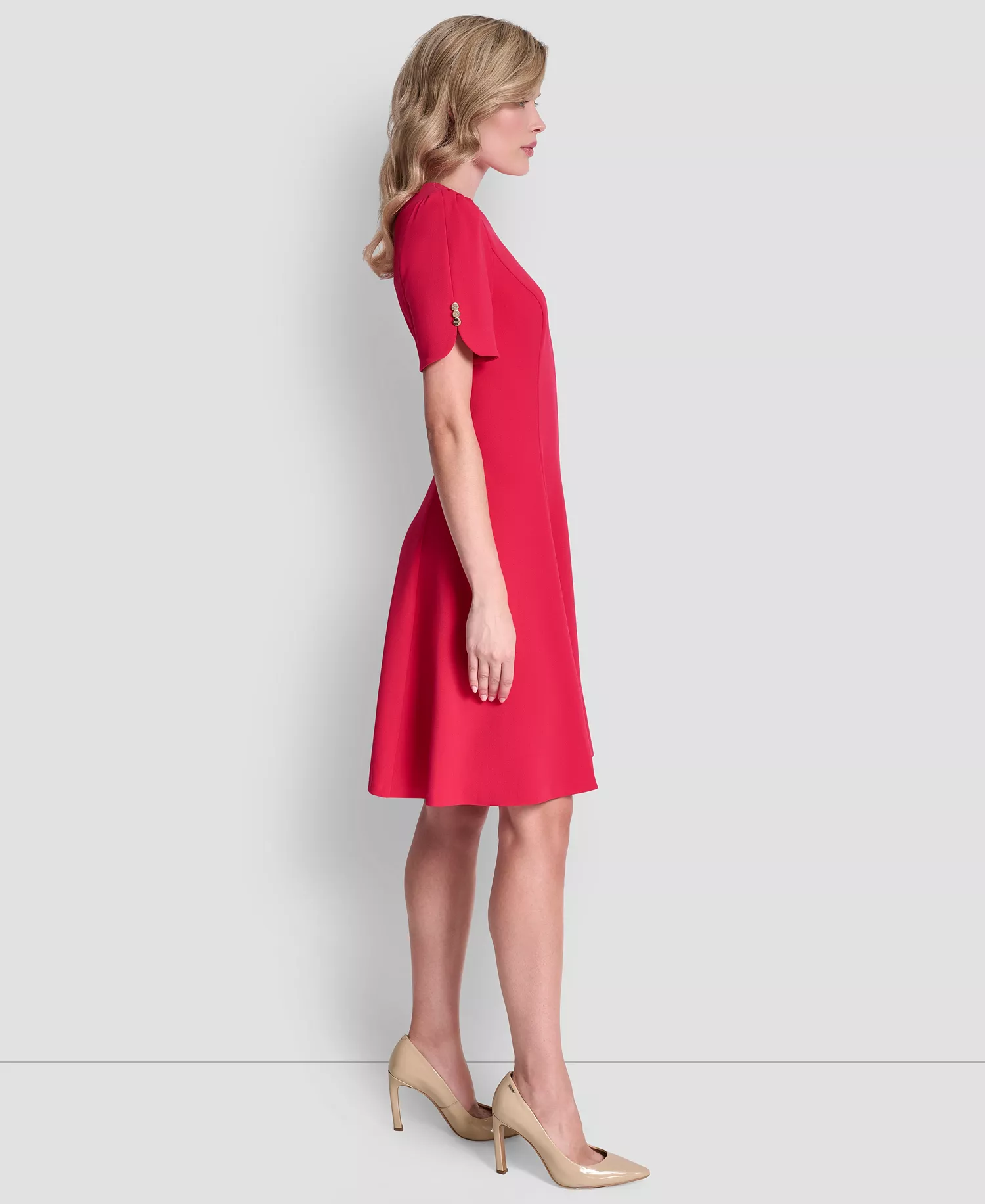 Women's Short-Sleeve Jewel Neck Dress - Lipstick - 10