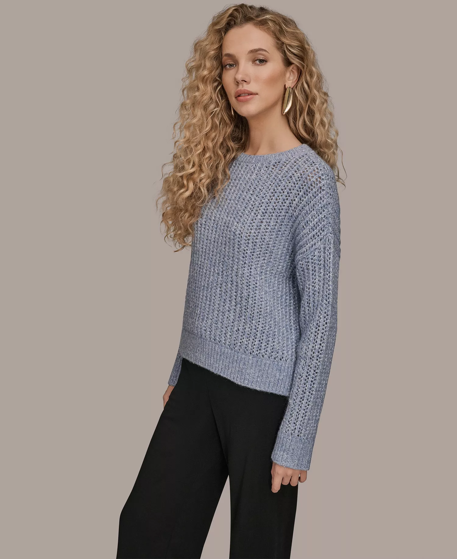 Women's Oversized Long Sleeves Open Stitch Sweater - Tempest - L