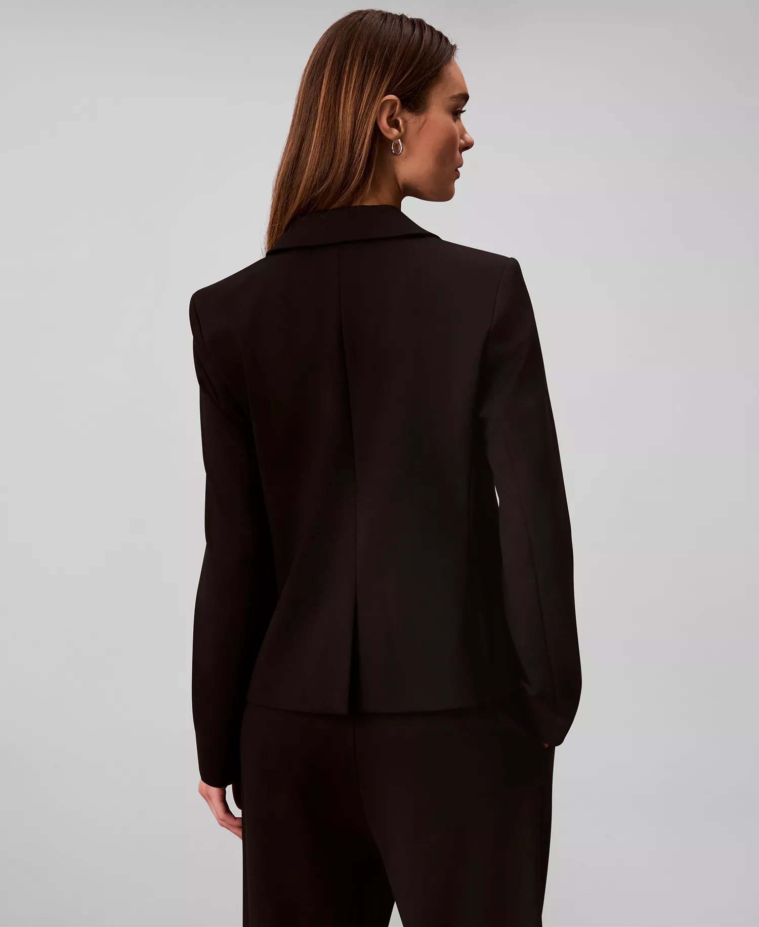 Women's Notch Lapel Collar Ponte Slim Blazer - Black - 10