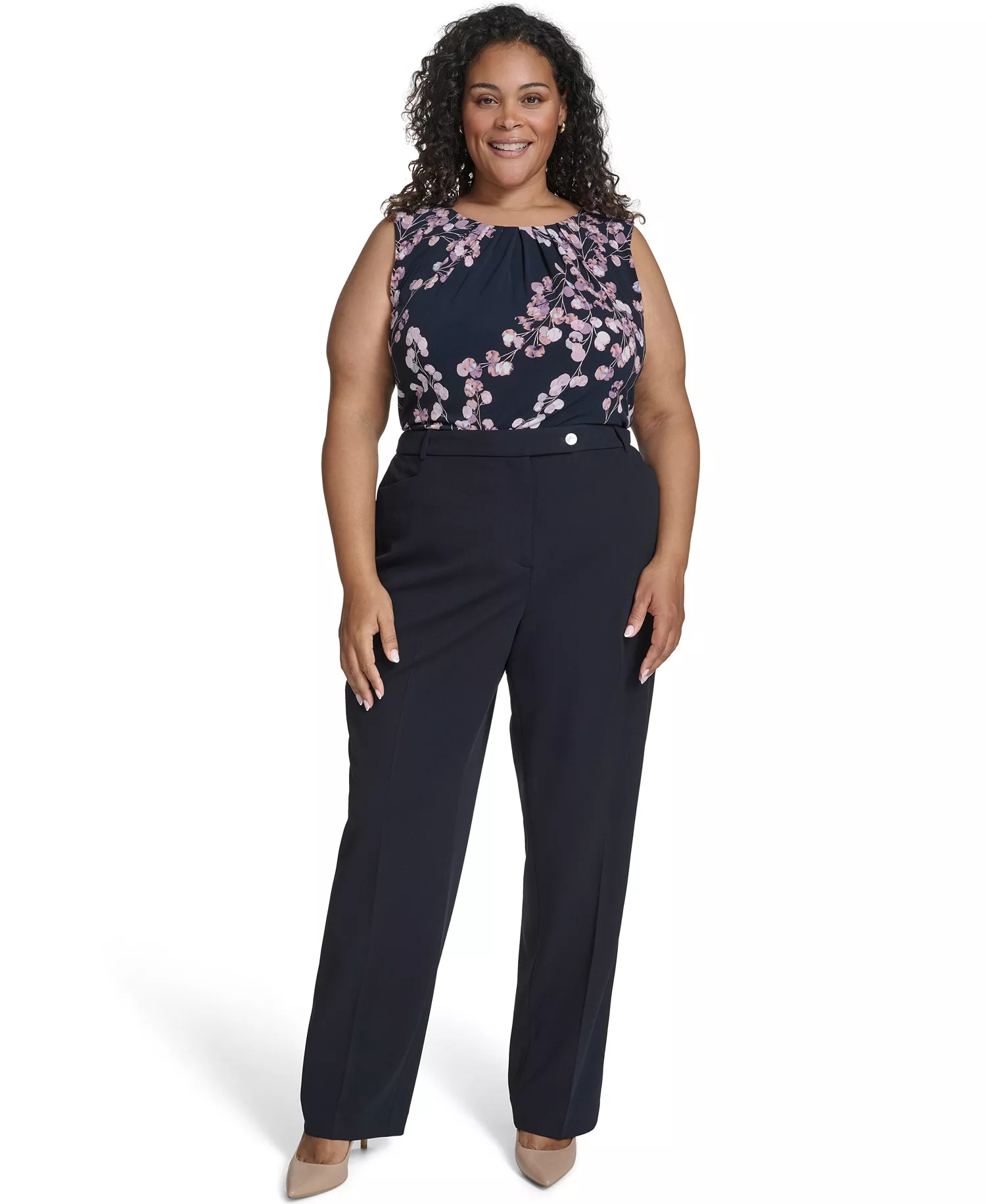 Women's Plus Size High Waist Modern Fit Pants - Navy - 14W