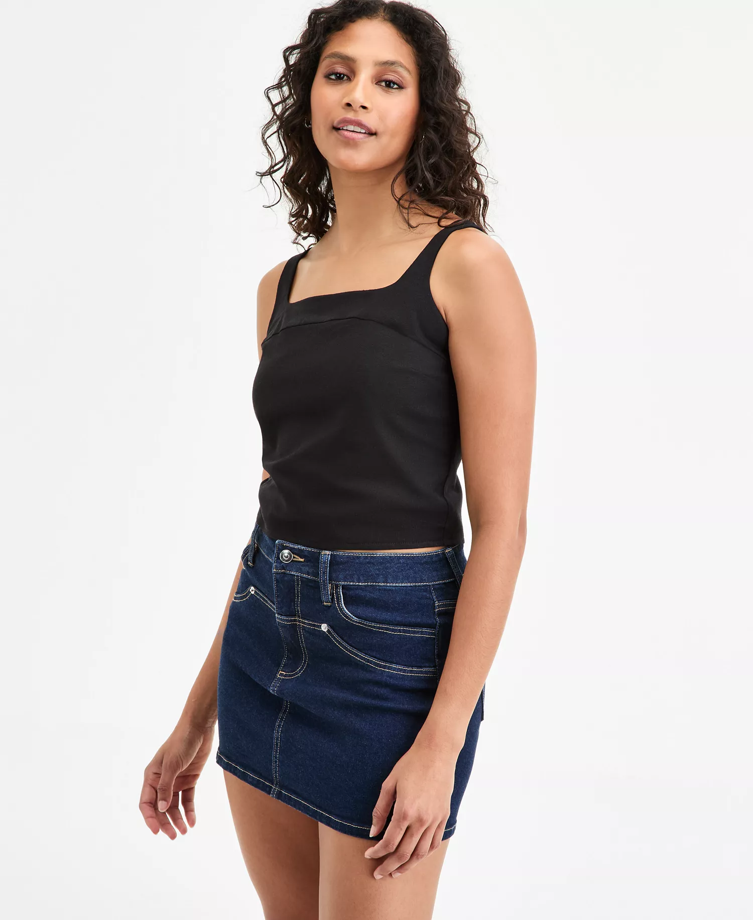 Women's Square-Neck Back-Zip Tank, Exclusively at Macy's - Deep Black - XS