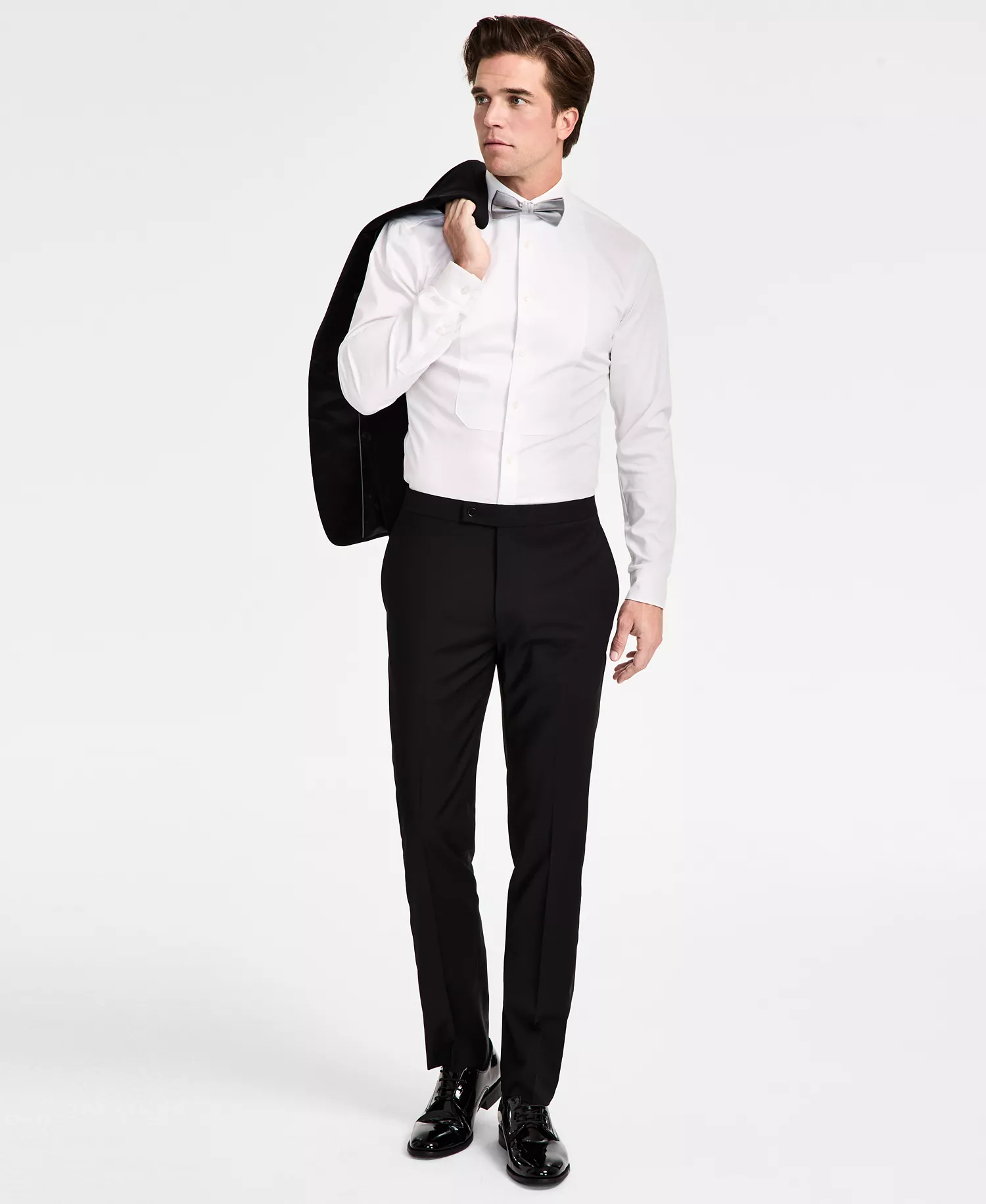 Men's Slim-Fit Wool-Blend Tuxedo Pants - Black - 28x29