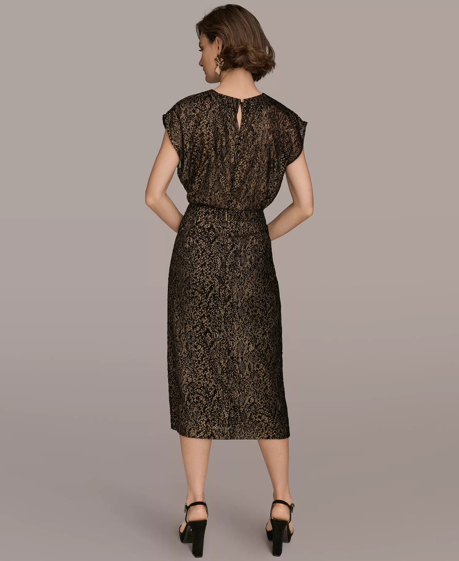 Women’s Faux Wrap Metallic Burnout Skirt - Black/Gold - 10