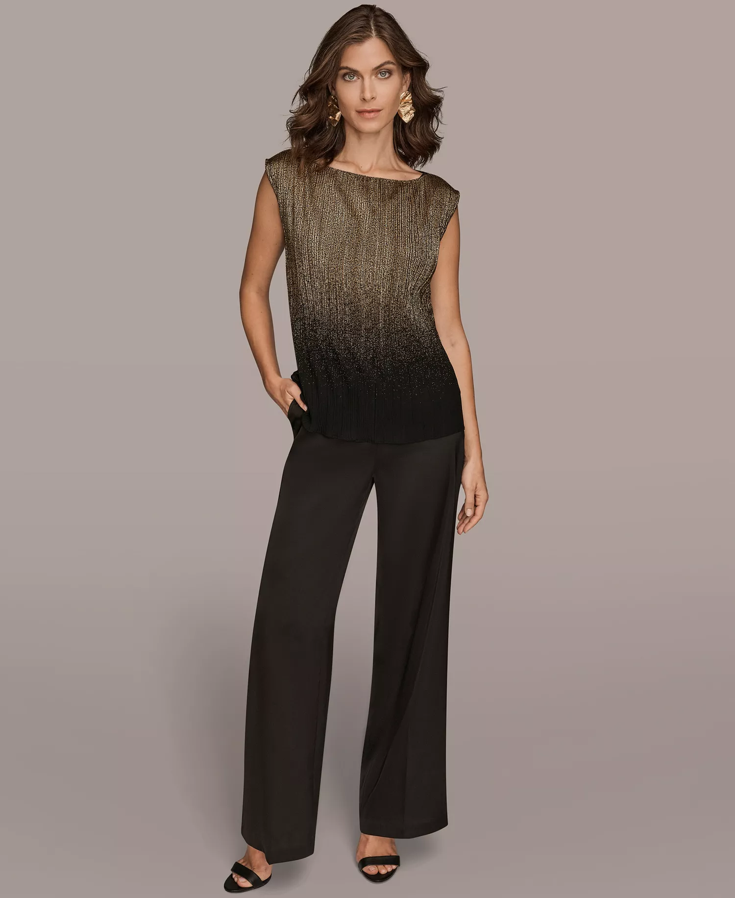 Petite Boat-Neck Ombré Sleeveless Top - Black/gold - P/L