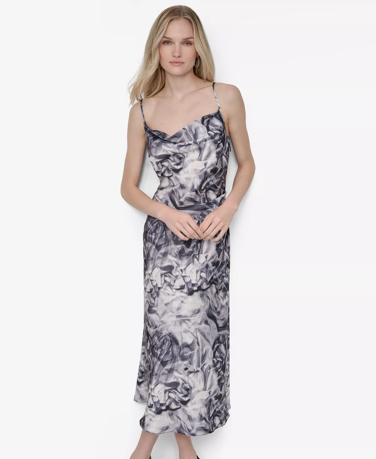 Women's Sleeveless Cowl Neck Midi Slip Dress - Black/gray - 10