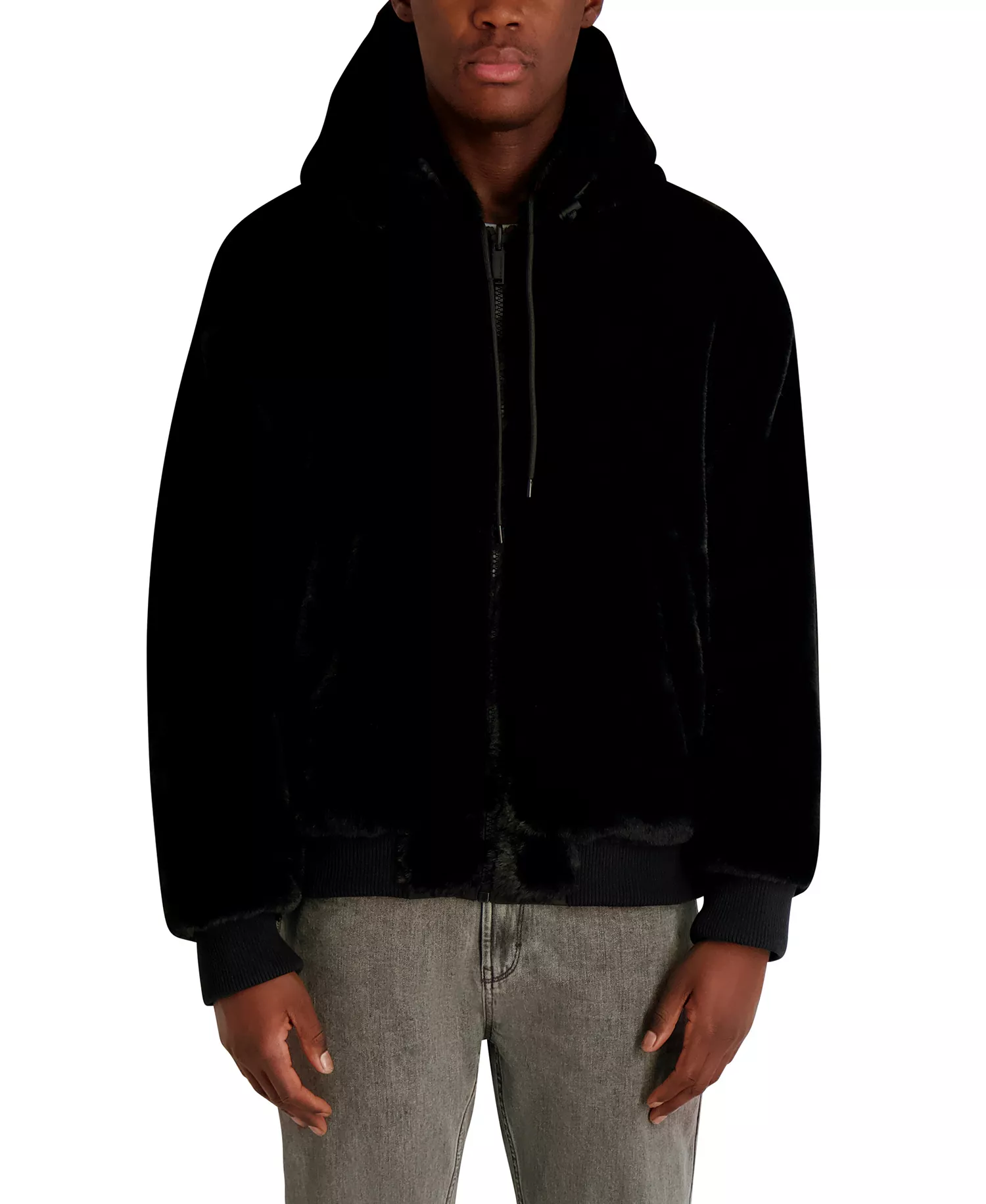 Men's Reversible Faux Fur Bomber Jacket - Black - L