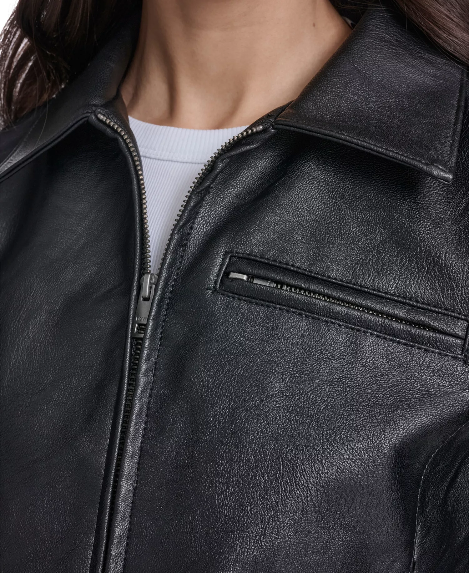 Women's Laydown Collar Zip-Front Jacket - Black - L