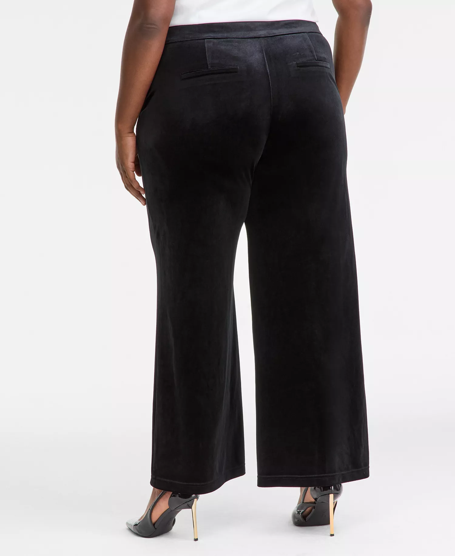 Plus Size High-Rise Wide-Leg Velvet Pants, Created for Macy's - Deep Black - 0X