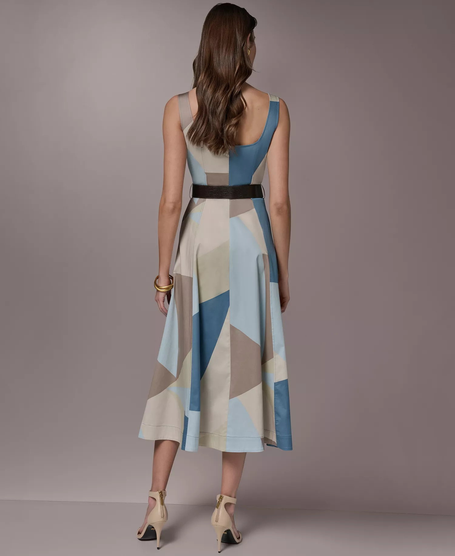 Women's Square Neck Geometric A-Line Maxi Dress - Washed Indigo/Sea Mist Multi - 10