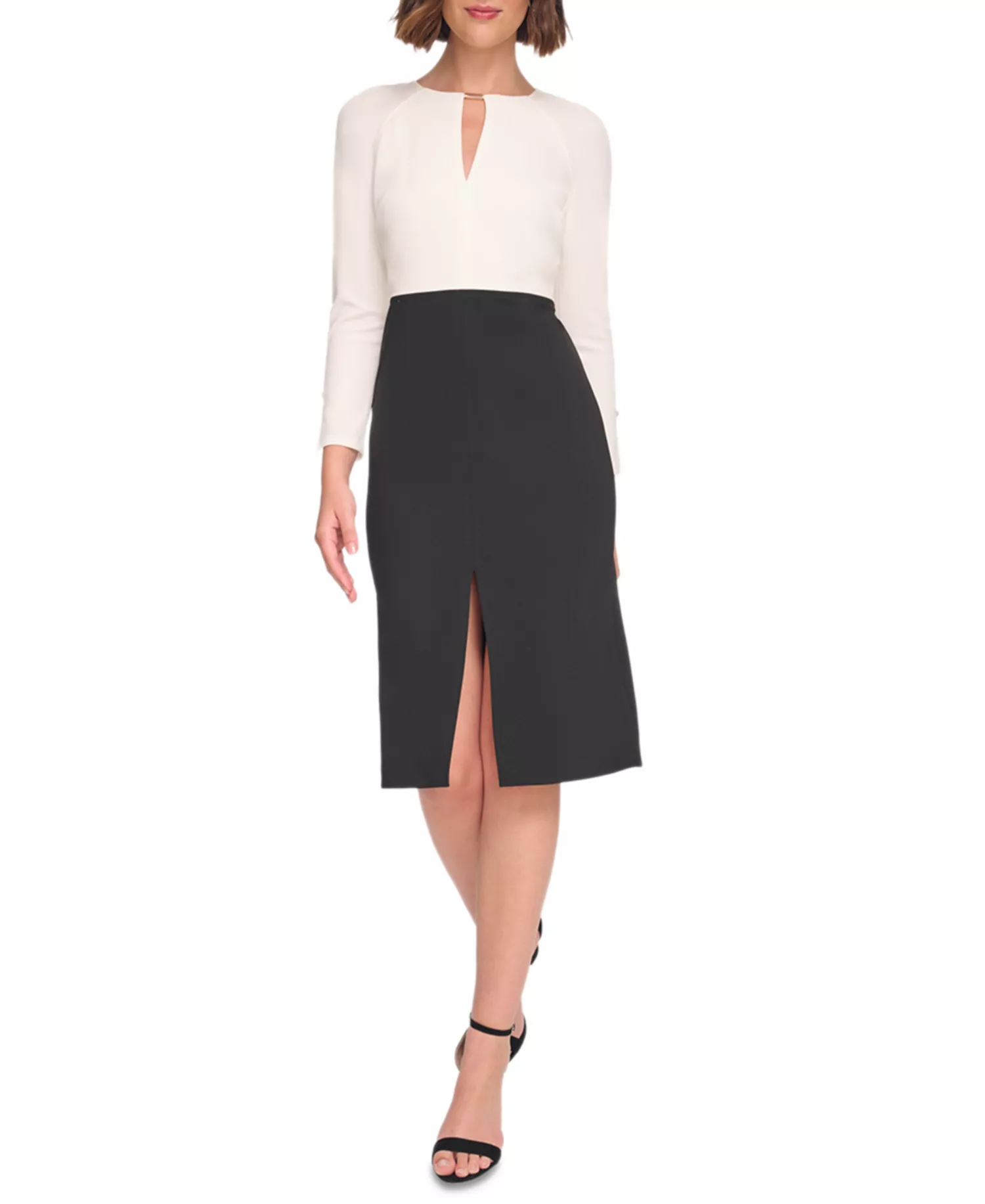 Women's Keyhole-Neck Sheath Dress - Cream.black - 10