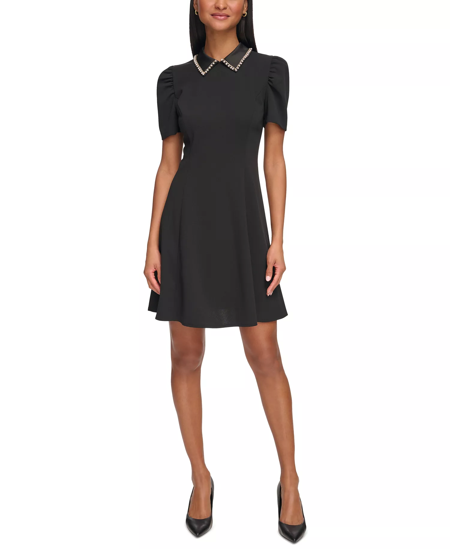 Women's Embellished-Collar Mini Dress - Black - 10