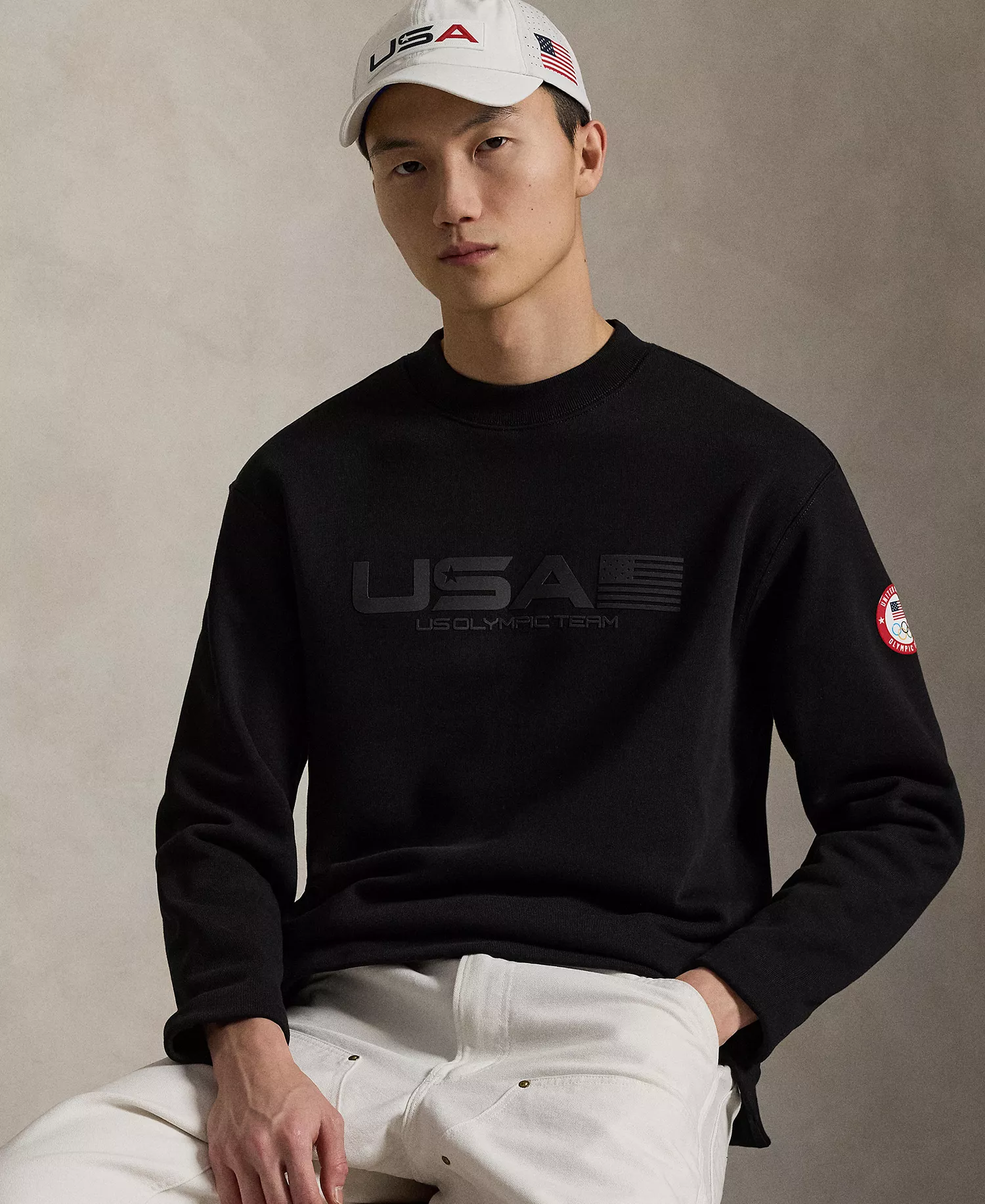 Men's Team USA Mock Neck Sweatshirt - Polo Black - L