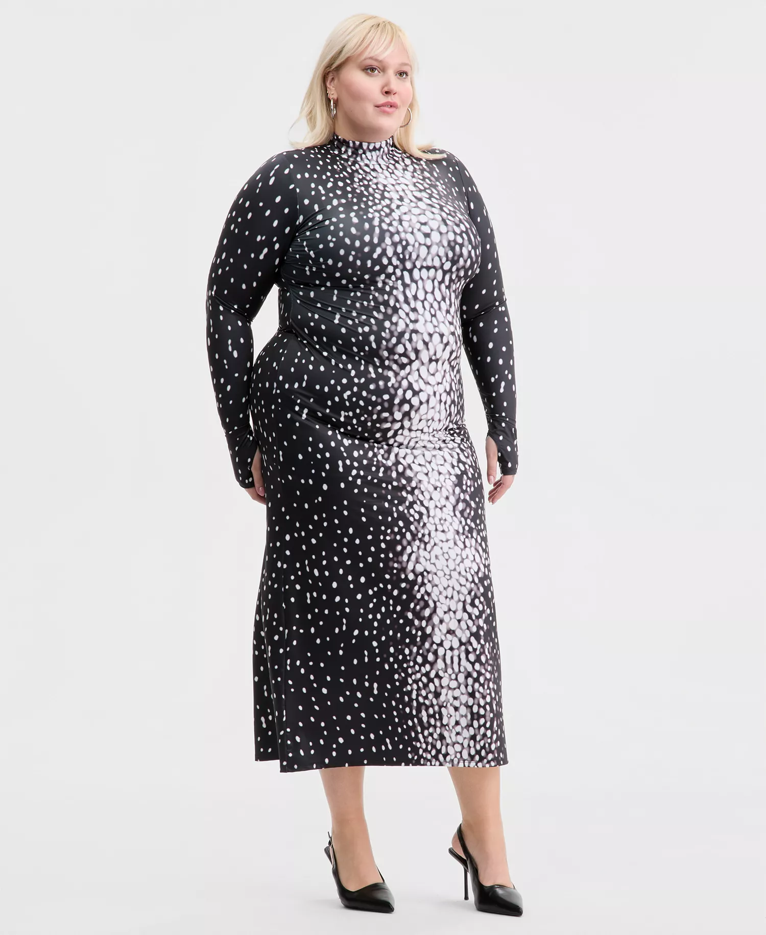 Trendy Plus Size Printed Mock-Neck Midi Dress, Macy's Exclusive - White - 0X